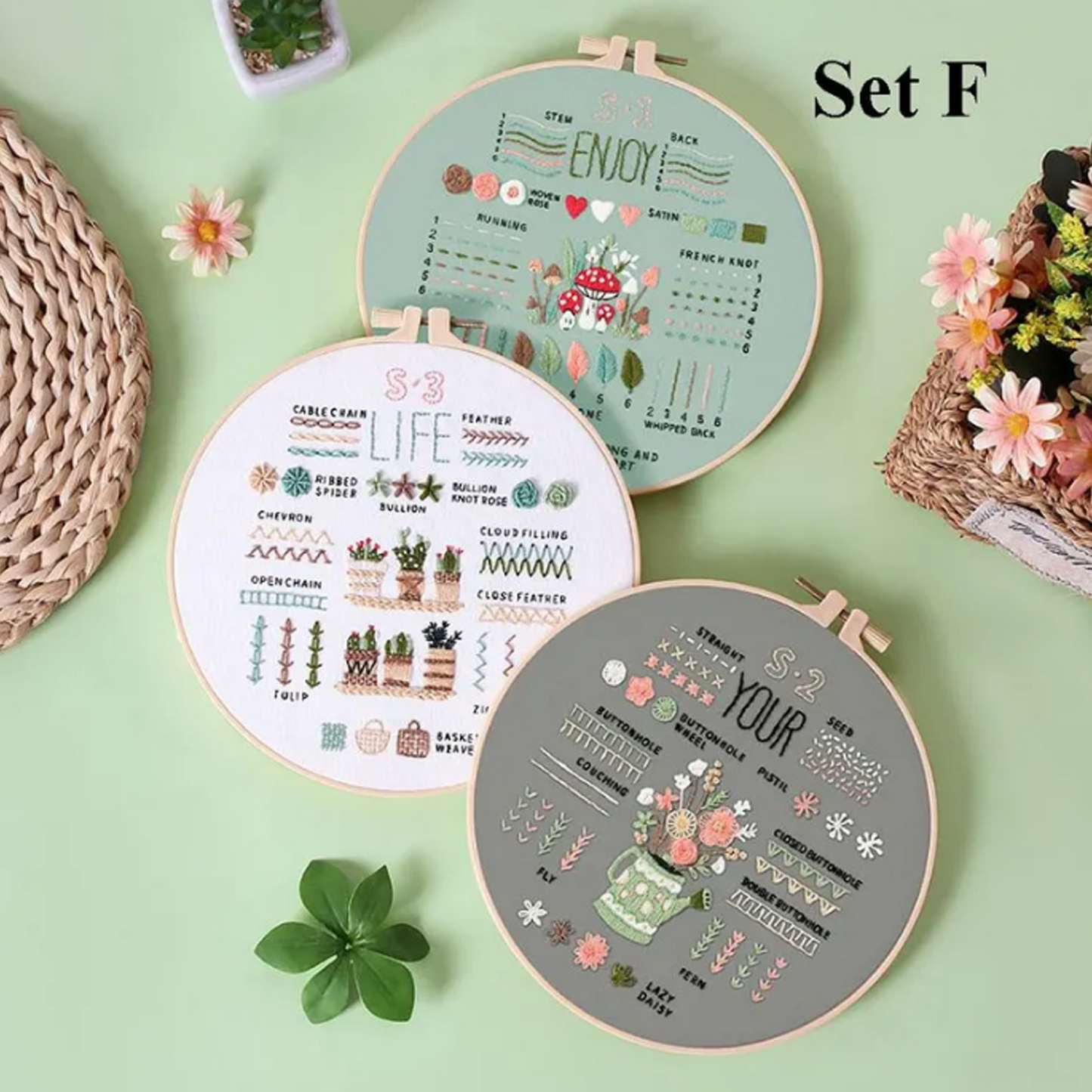 Beginner Embroidery Kit (Set of 3) – DIY Hand Embroidery & Cross Stitch Craft