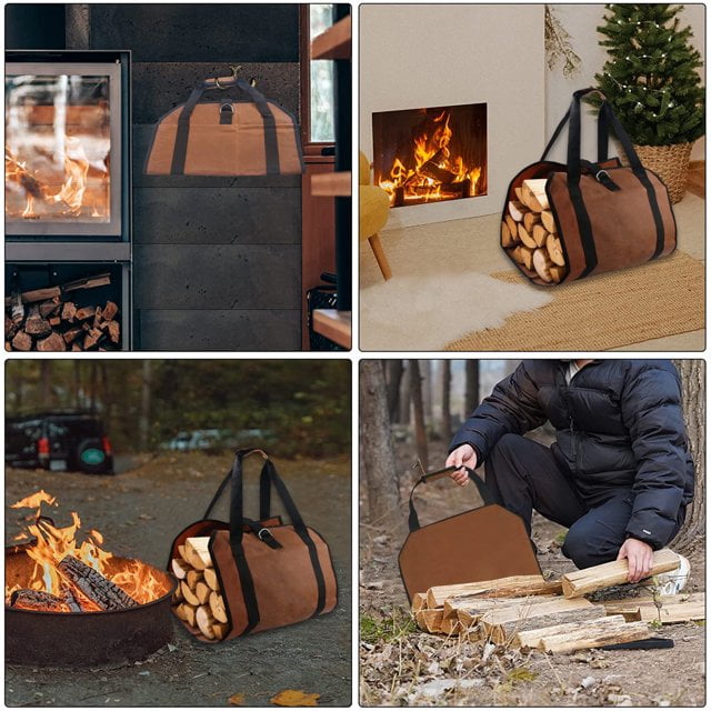 Waterproof Firewood Storage Bag – Waxed Canvas Log Carrier with Handles for Outdoor Camping & Trips