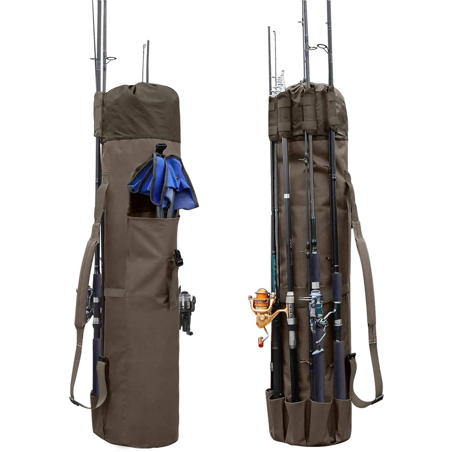 Durable Canvas Fishing Rod & Reel Organizer Bag – Holds 5 Poles & Tackle