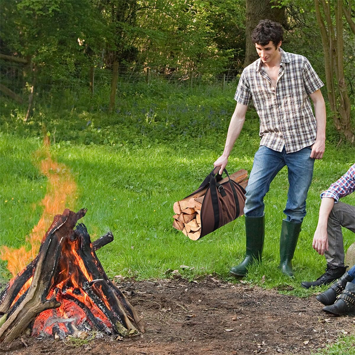 Waterproof Firewood Storage Bag – Waxed Canvas Log Carrier with Handles for Outdoor Camping & Trips