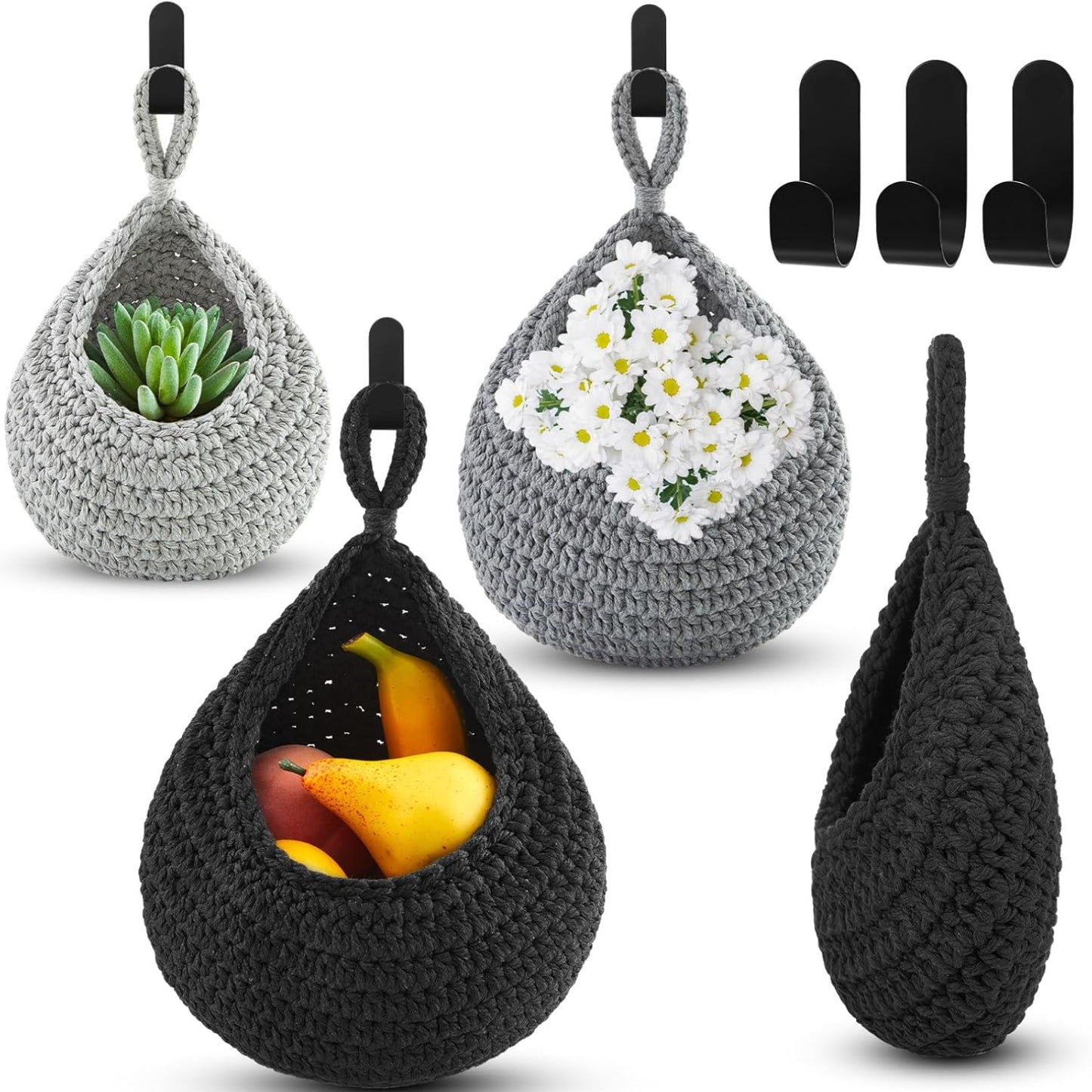 Wall Hanging Baskets – Boho Teardrop Cotton Storage for Vegetables & Fruits
