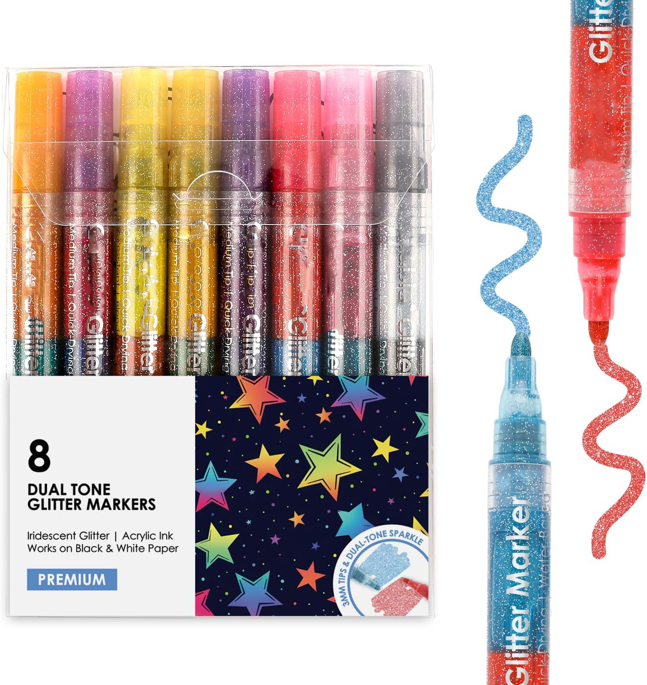 24-Pack Metallic Glitter Markers – Fine Tip Acrylic Paint Pens for DIY Crafts & Art Projects