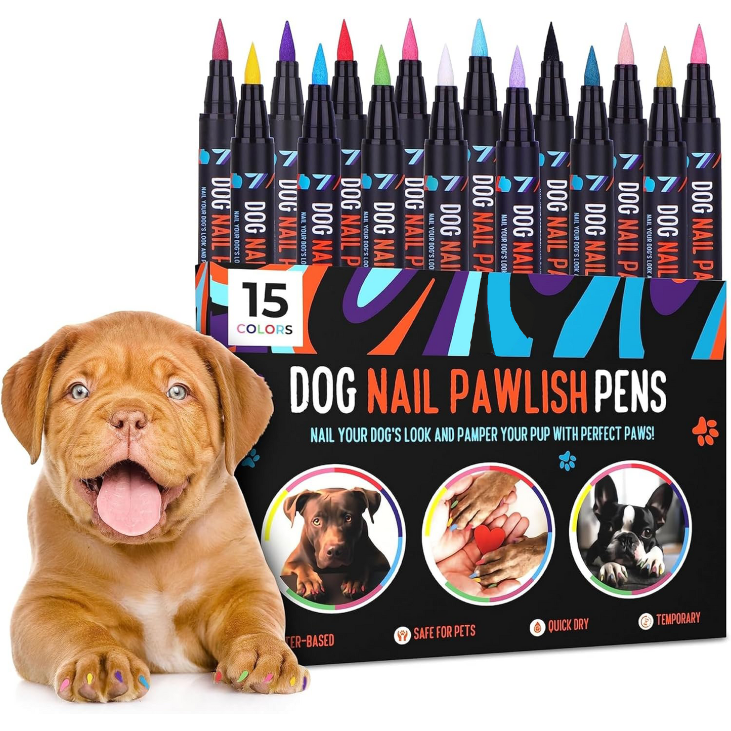 Pet Nail Polish Pen – Quick-Dry, 15 Fun Colors for Dogs & Cats