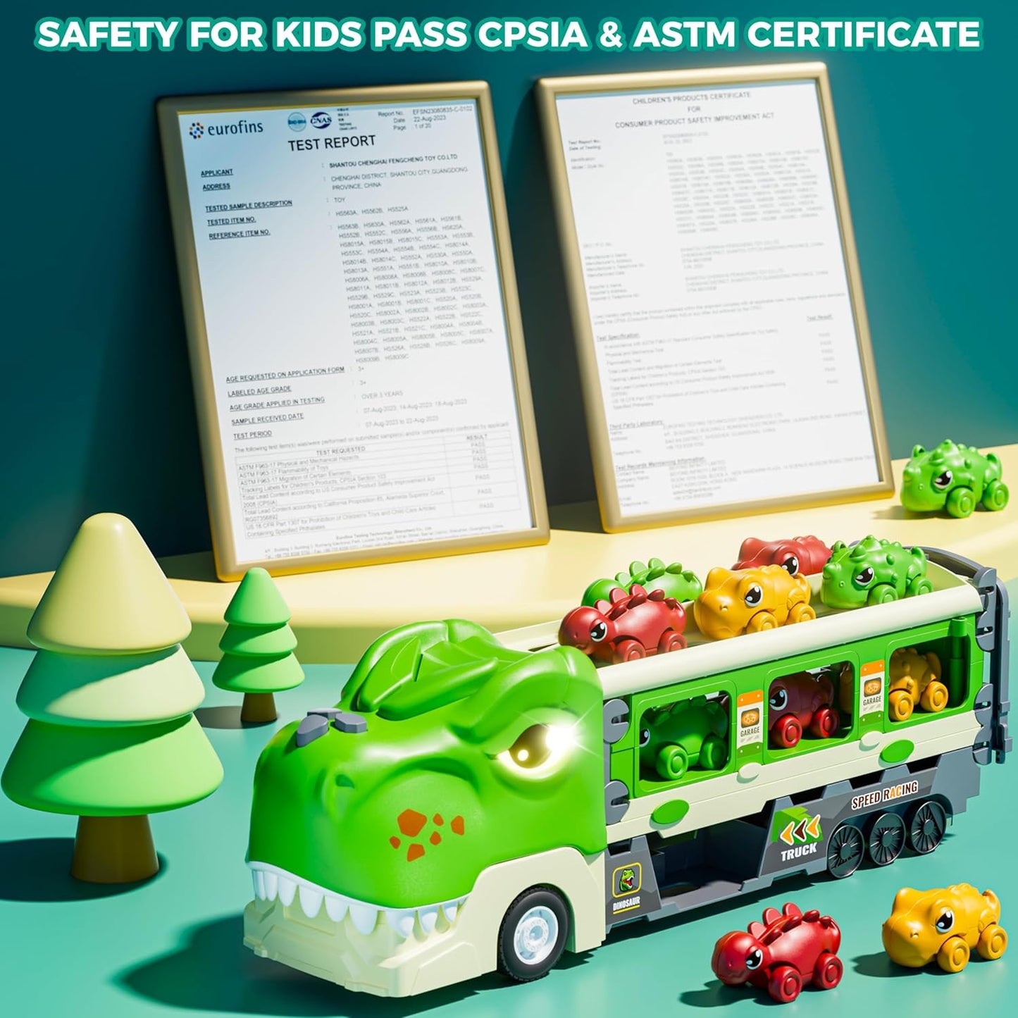 Dinosaur Truck Toy – Foldable Track with 2-Player Racing Mode