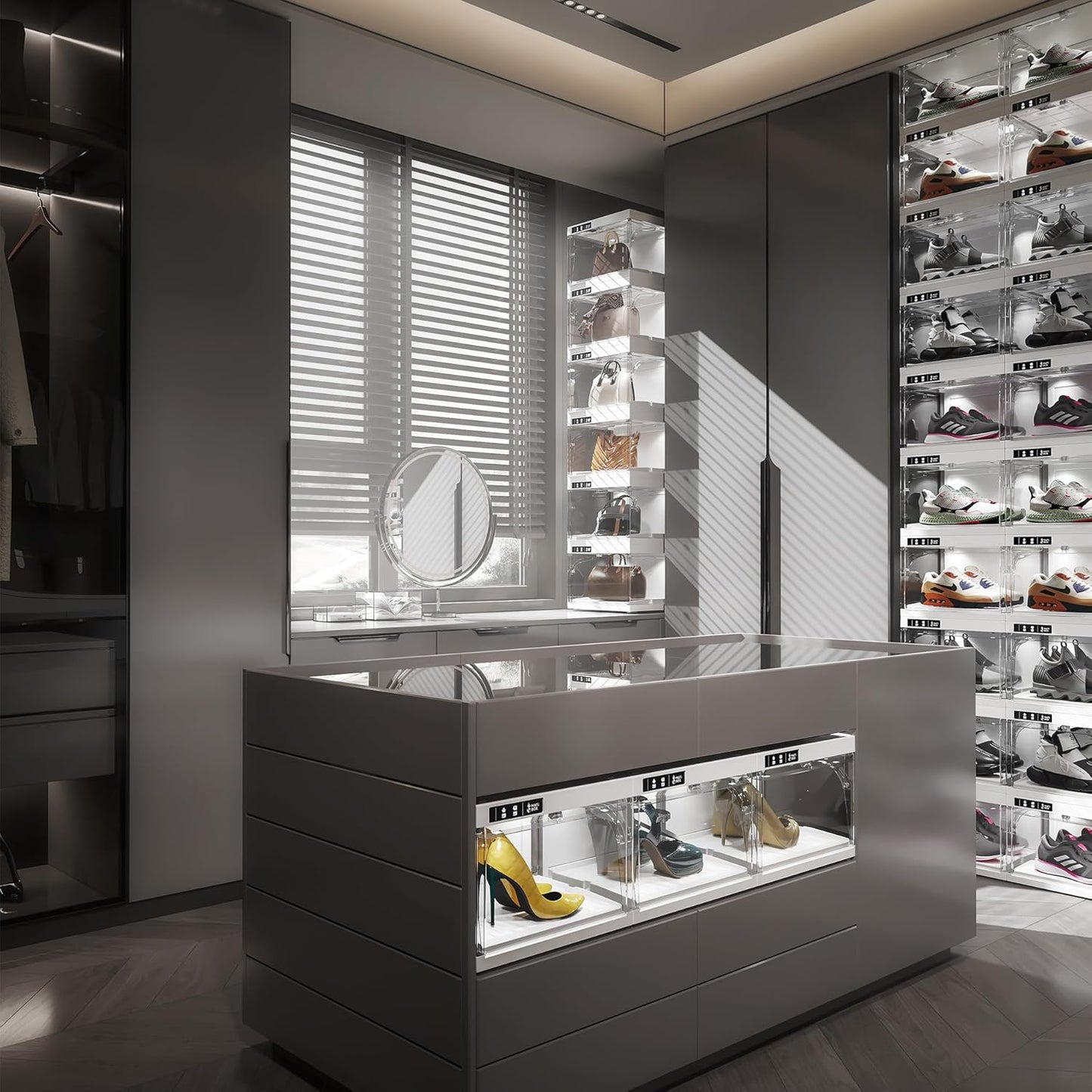 Smart LED Shoe Display Box – Stackable, Automatic & Stylish Storage Solution