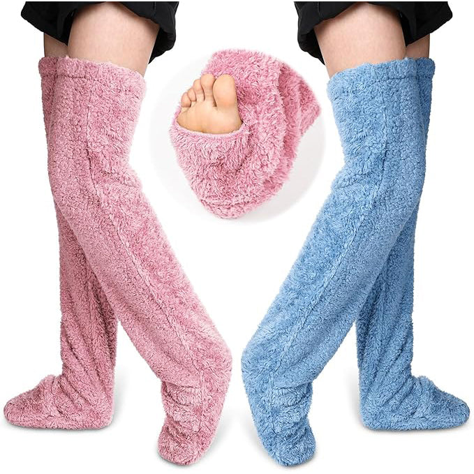 2 Pairs of Fuzzy Over-the-Knee Warm Socks for Women – Winter Plush Leg Warmers