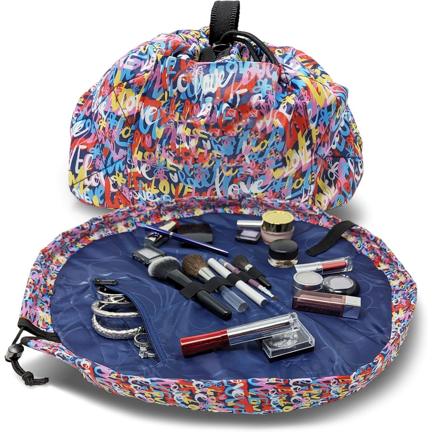 Drawstring Makeup Bag – Portable Travel Organizer with Pockets and Handles