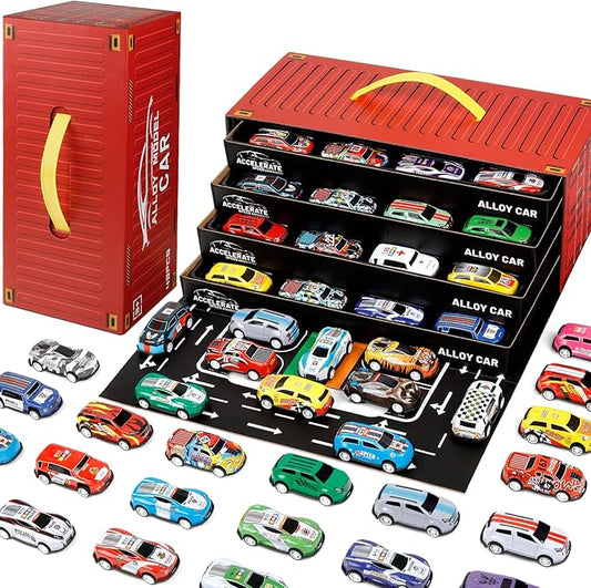 48-Piece Pull Back Car Set – Alloy Racing Toy Cars | Mini Party Favors for Kids Ages 3-8