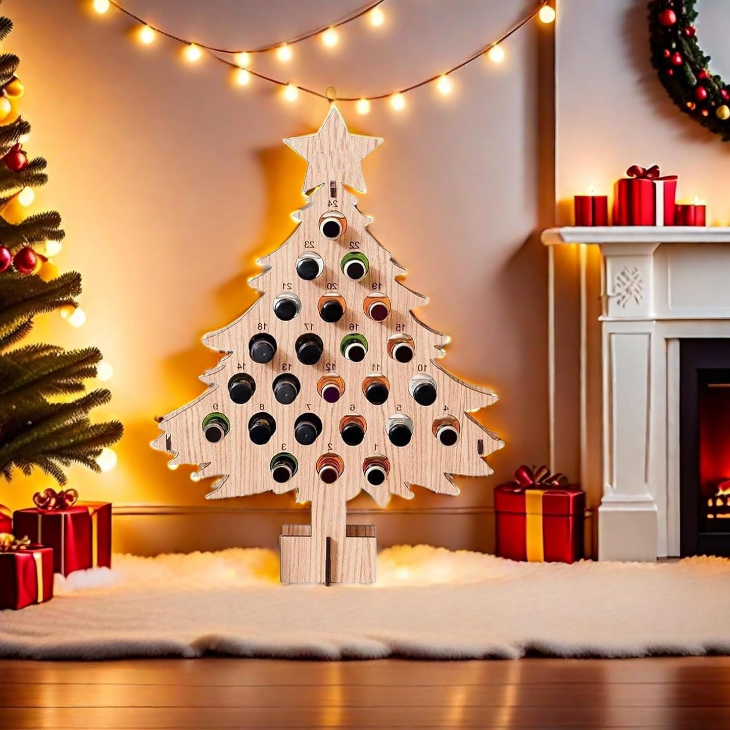 Wooden Christmas Advent Calendar Tree Bottle Holder | Countdown Wine Rack