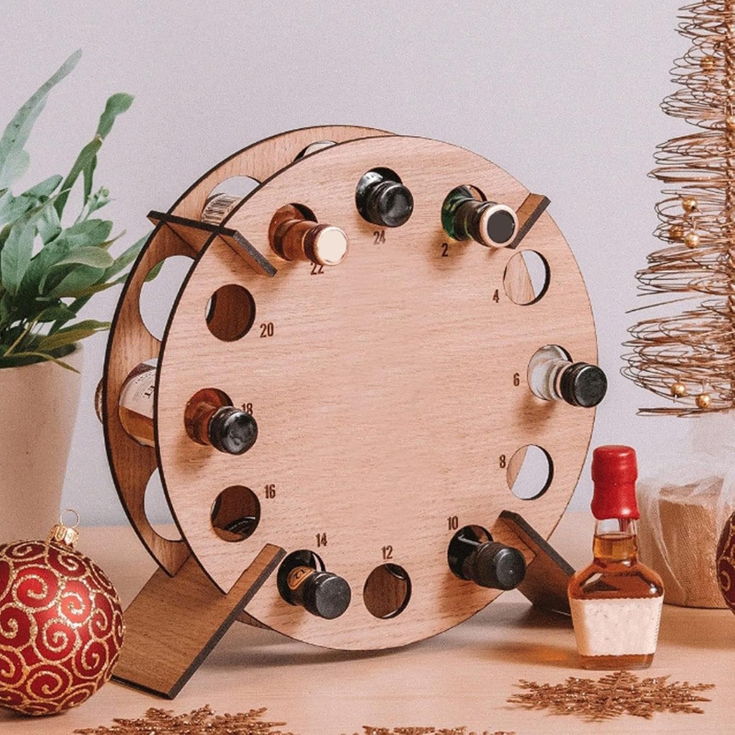 Wooden Christmas Advent Calendar Tree Bottle Holder | Countdown Wine Rack