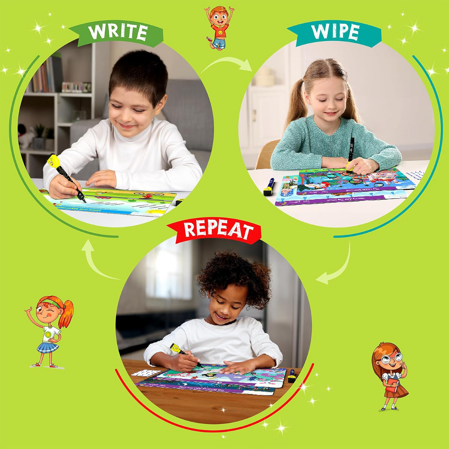 Write & Wipe Activity Mat Set – 6 Double-Sided Reusable Mats