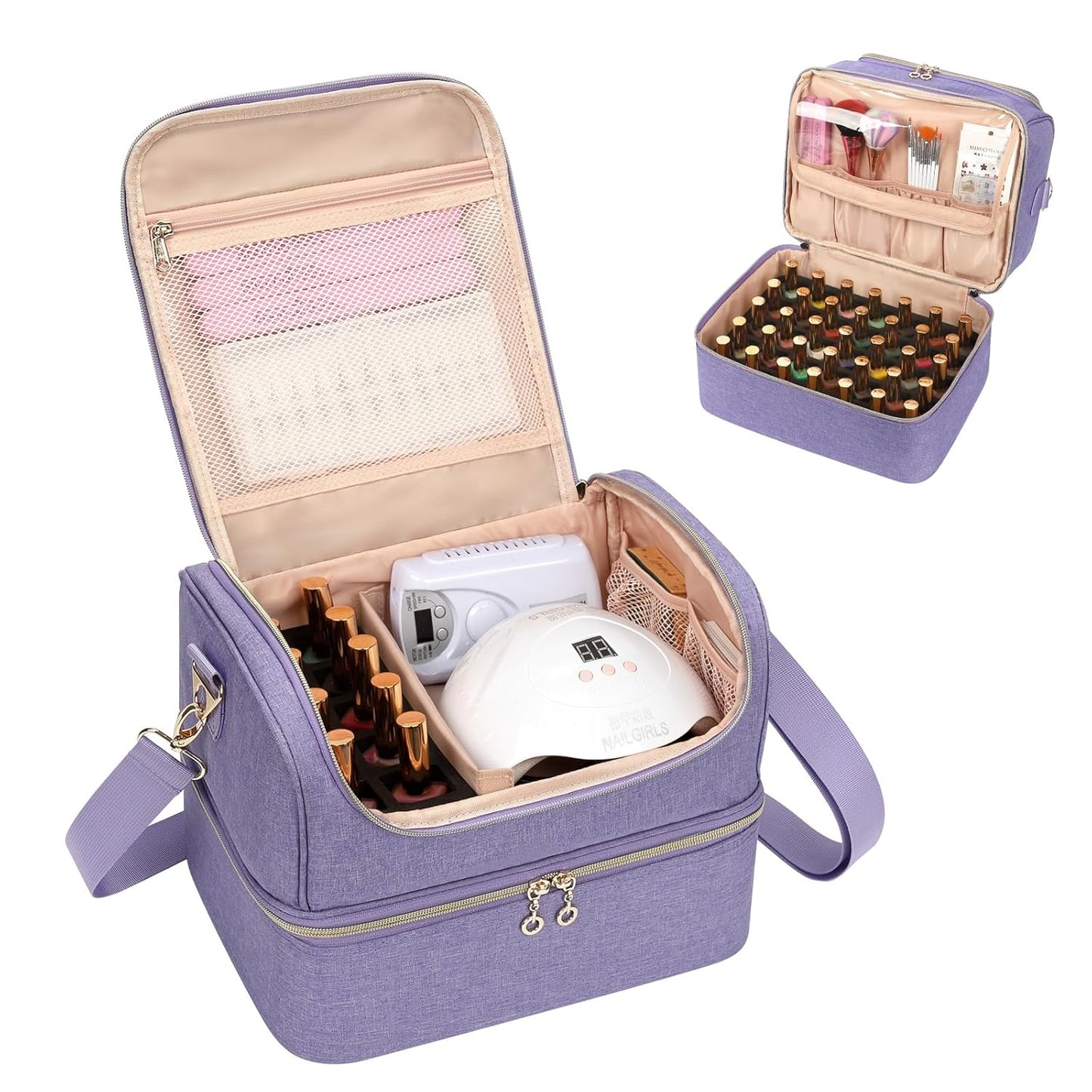 Portable Nail Polish Storage Box | Travel Nail Art Organizer for 45 Bottles & LED Lamp