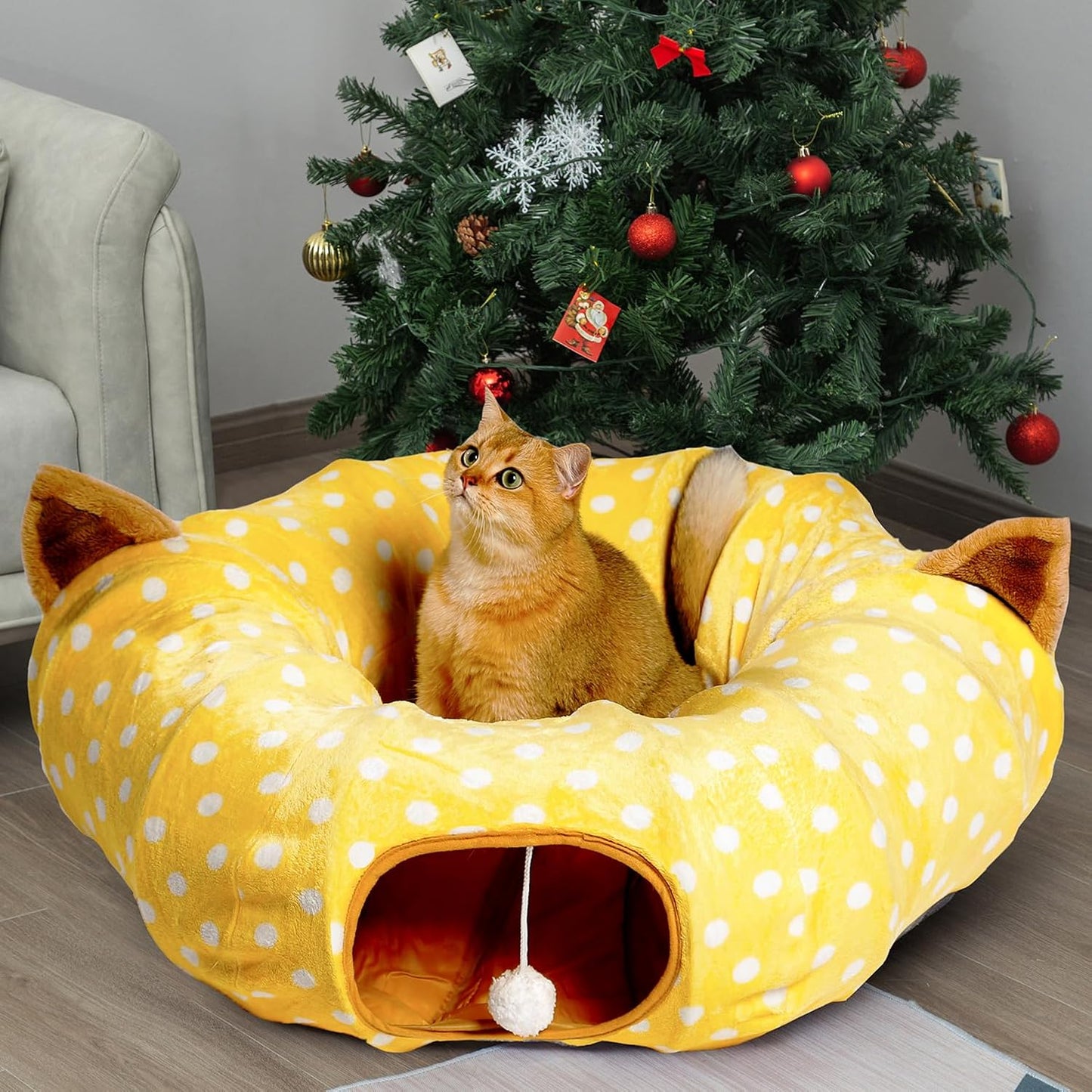 Christmas Tree Cat Tunnel Bed – 2-in-1 Play Tunnel & Cozy Resting Spot for Cats