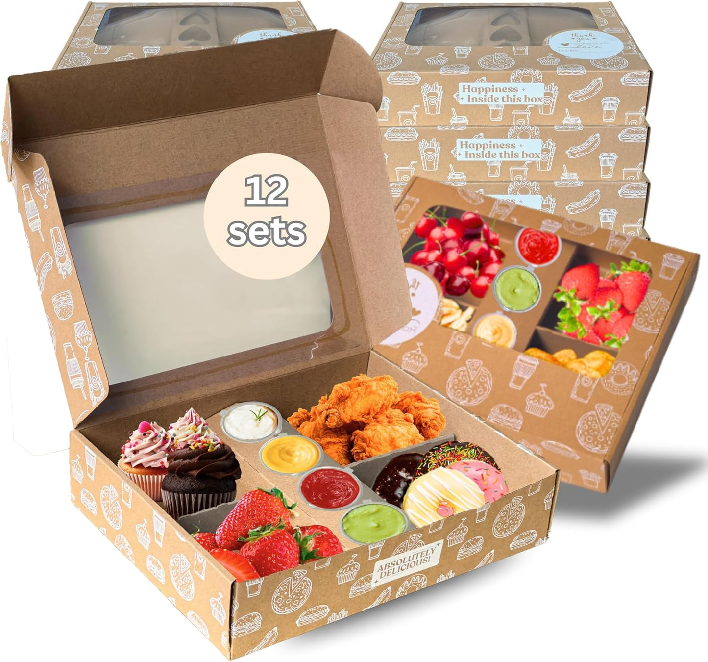 10-Pack Kraft Paper Pastry Boxes with Lids Leak-Proof, Microwave Safe, Stackable