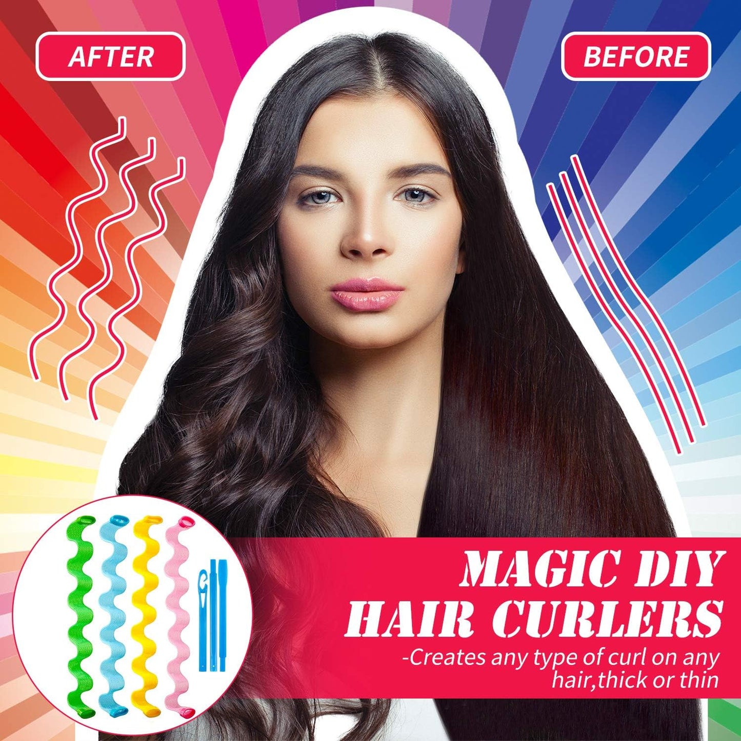 28Pcs Hair Curlers – No Heat Spiral Rollers with 2 Styling Hooks