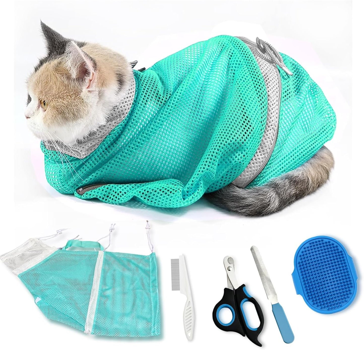 Adjustable Multi-Functional Cat Grooming Shower Net – Pet Bath Bag