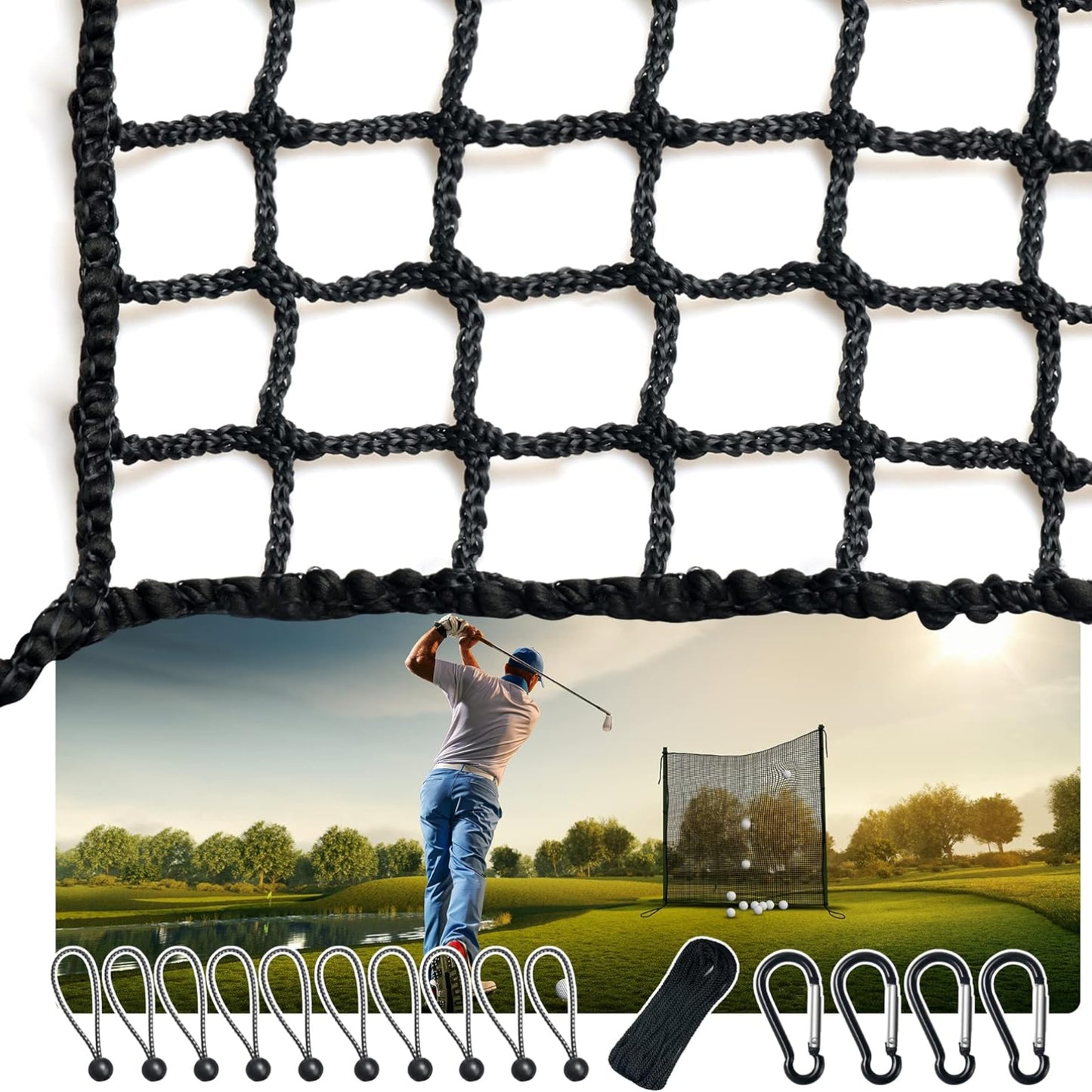Golf Hitting Net with Rope Rings – High Impact Containment Net for Indoor & Outdoor Practice