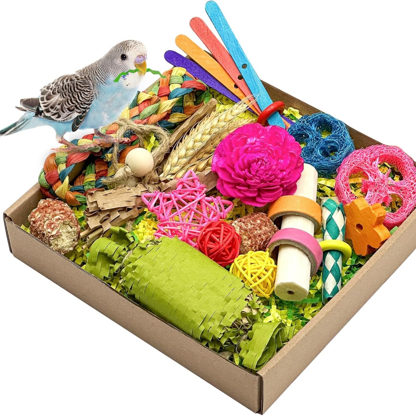 Natural Bird Toy Foraging Parrot Shredding Toys Box – Safe, Fun, and Engaging for Small-Medium Birds