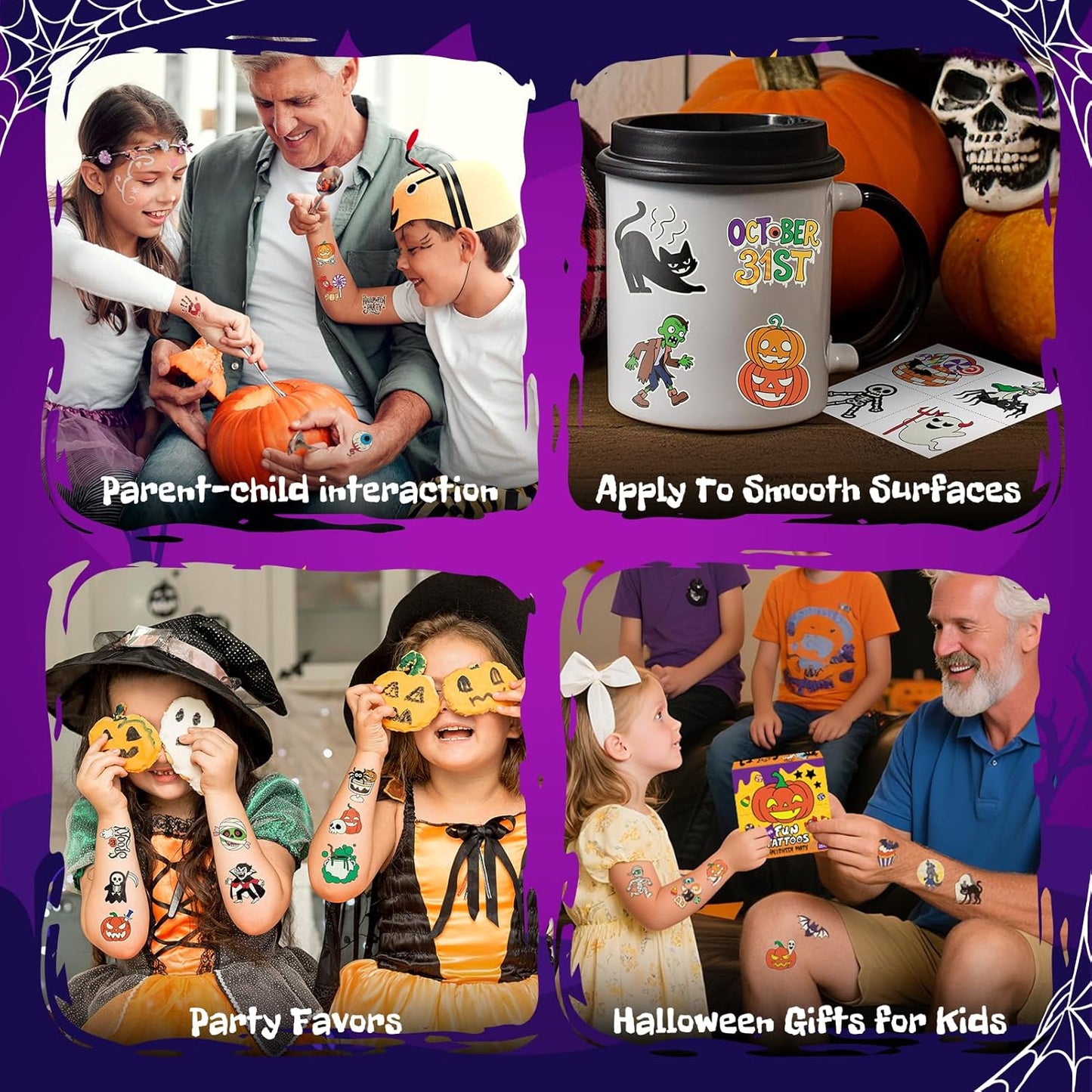 192 PCS Halloween Glow-in-the-Dark Temporary Tattoos for Kids – Party Decorations