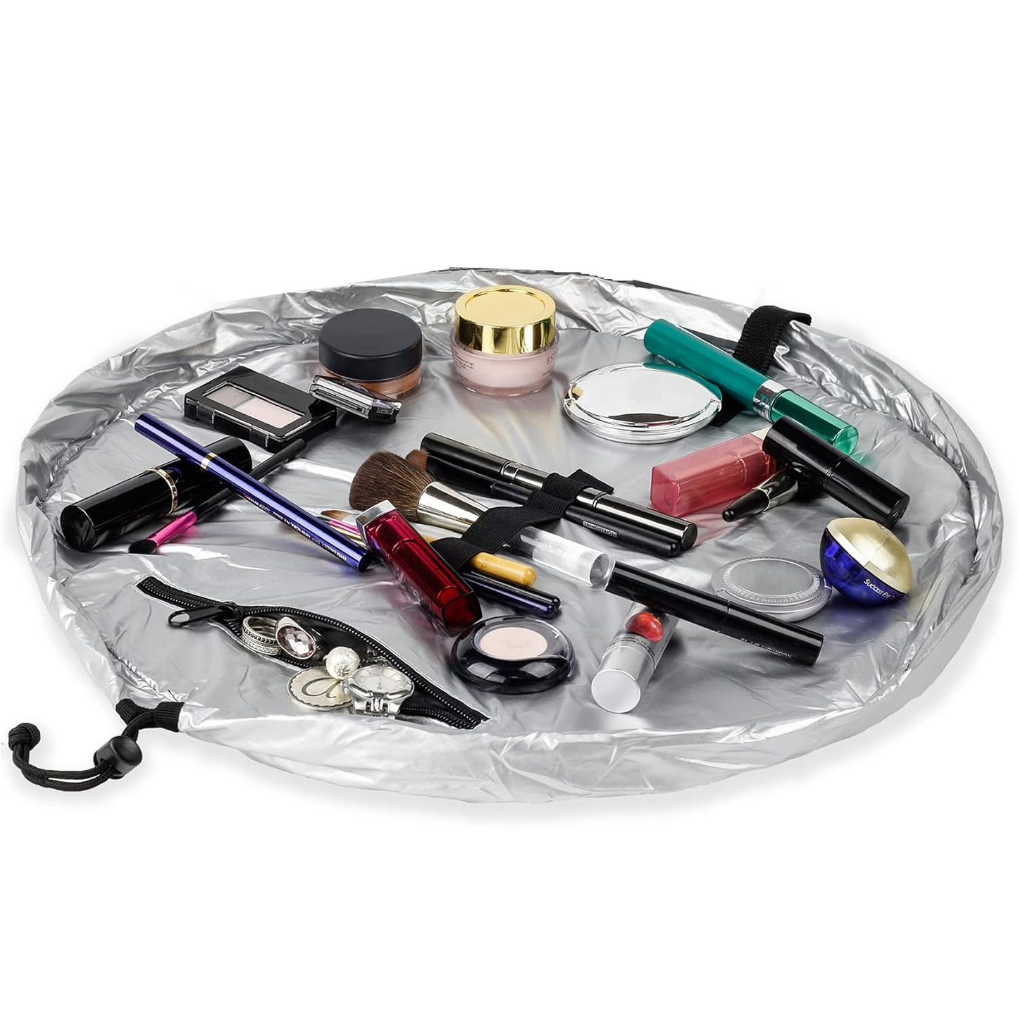 Drawstring Makeup Bag – Portable Travel Organizer with Pockets and Handles