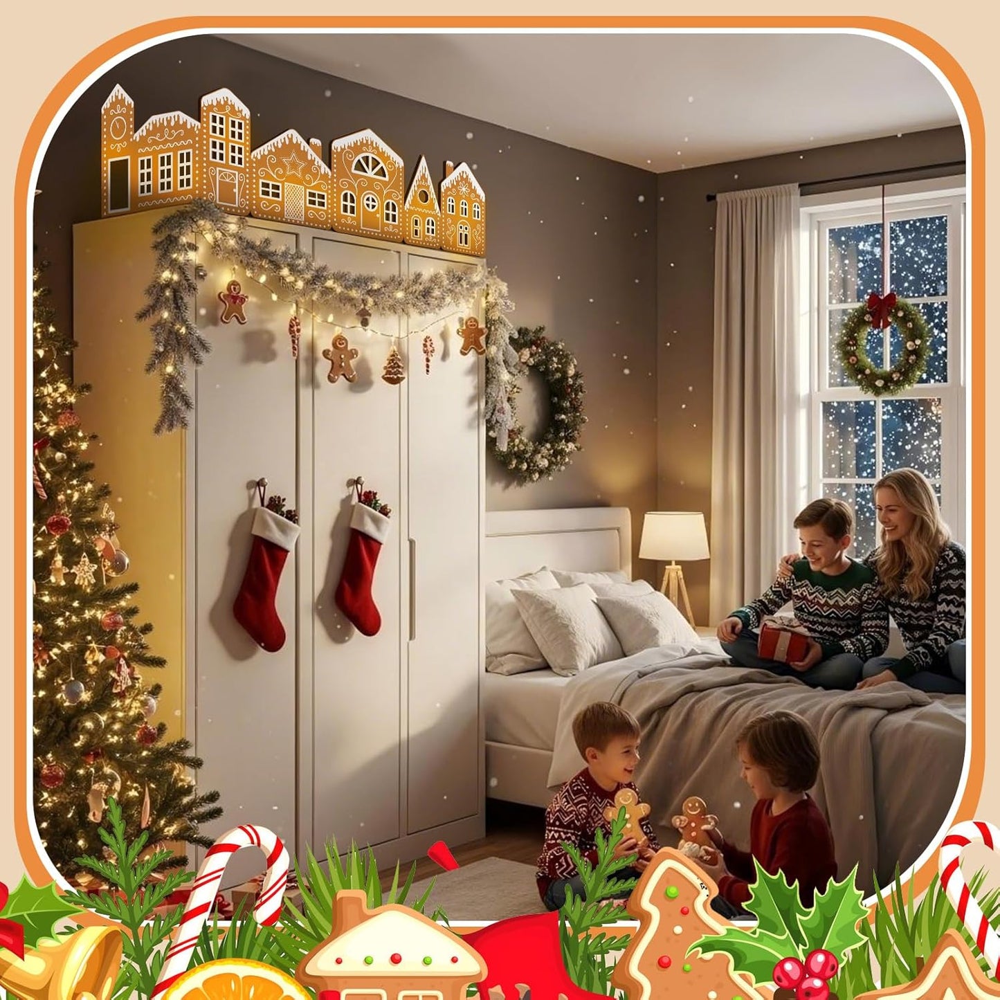 DIY Gingerbread House Cardboard Kit – 6.6 ft Christmas Craft Set with LED Lights