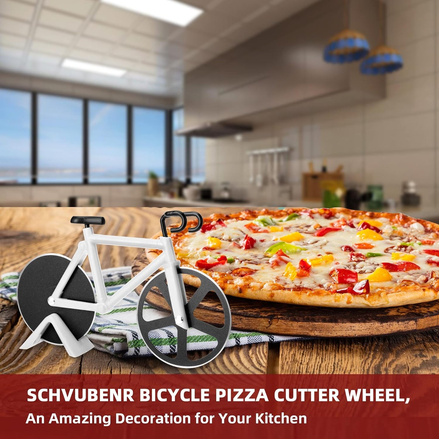 Bicycle Pizza Cutter – Dual Stainless Steel Non-Stick Wheels with Stand