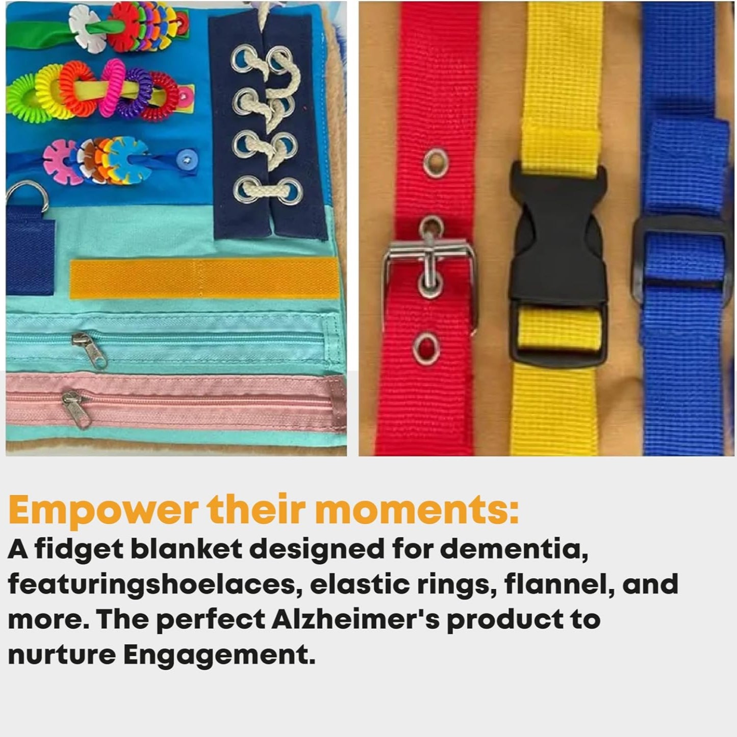 Fidget Blanket for Elderly – Dementia, Alzheimer's, and Autism Sensory Blanket for Anxiety Relief