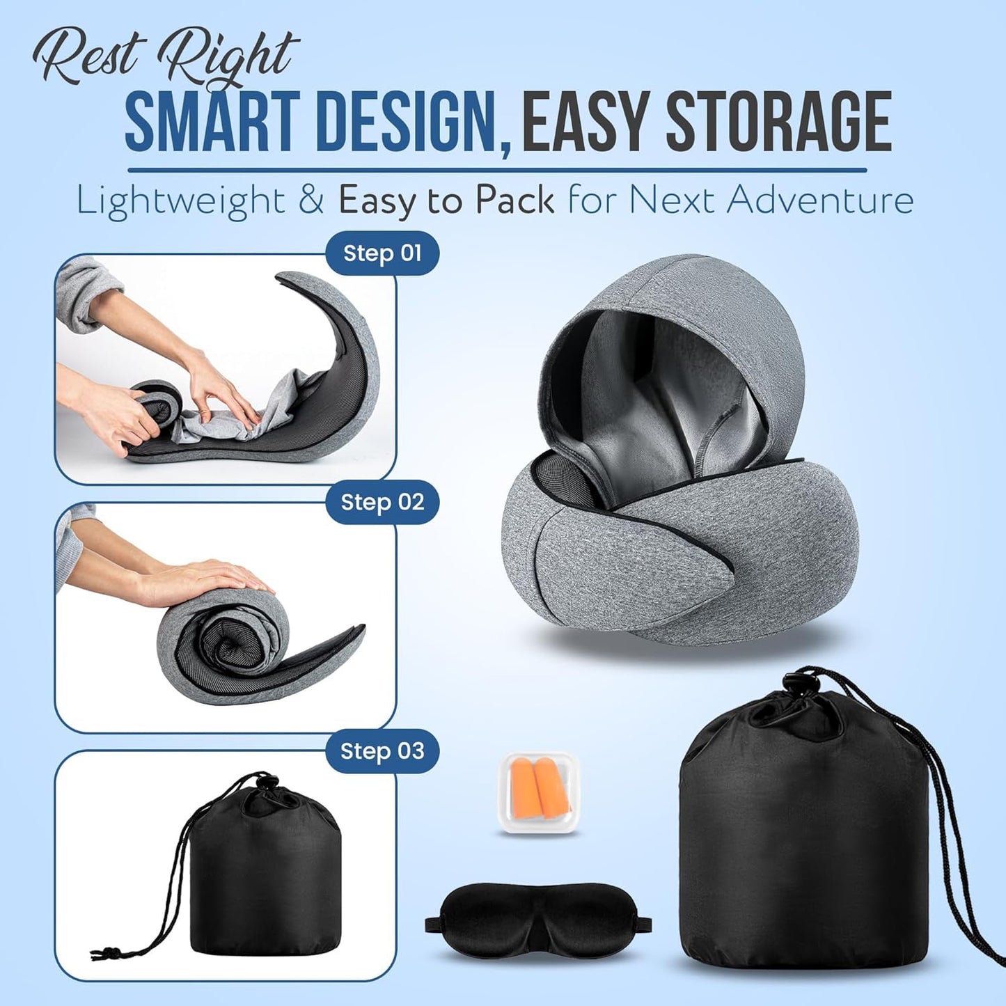 Travel Pillow for Long Flights – Memory Foam Neck Pillow