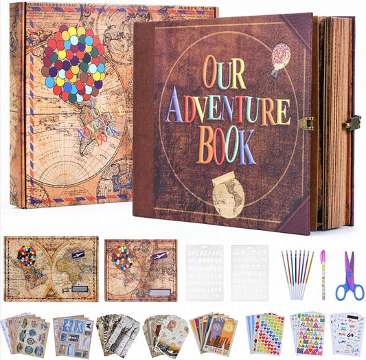 Adventure Book DIY Scrapbook Kit – 148 Pages with 3D Embossed Leather Cover & Full Accessories