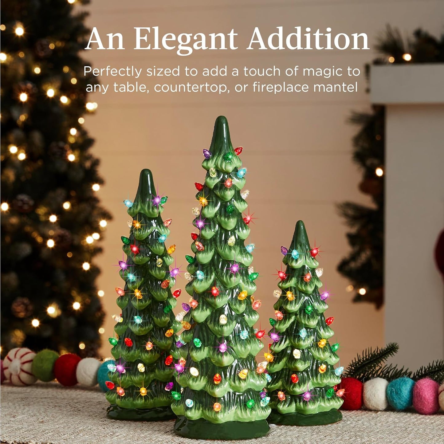 3-Piece Ceramic Christmas Tree Set – Pre-Lit Hand-Painted LED Desktop Decor