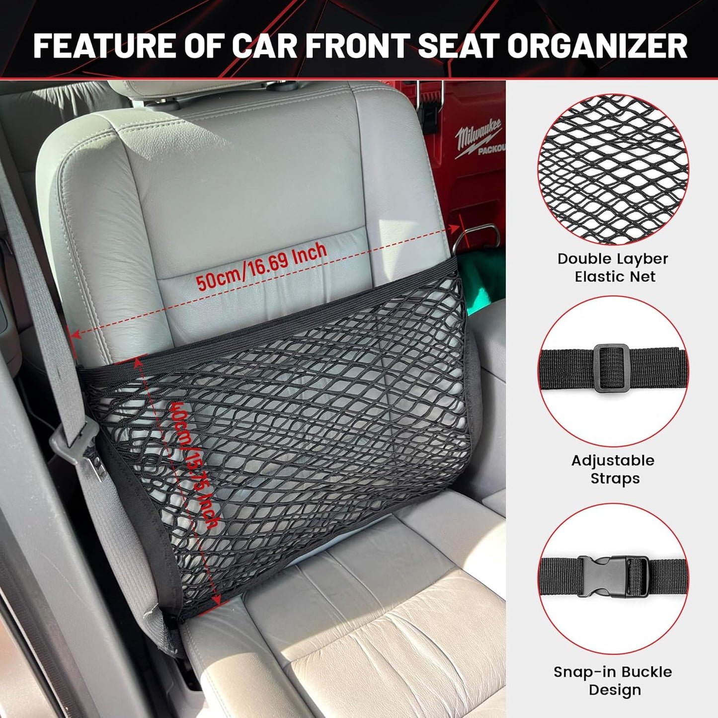 Car Seat Net Organizer – 2-Layer Front Seat Storage Bag
