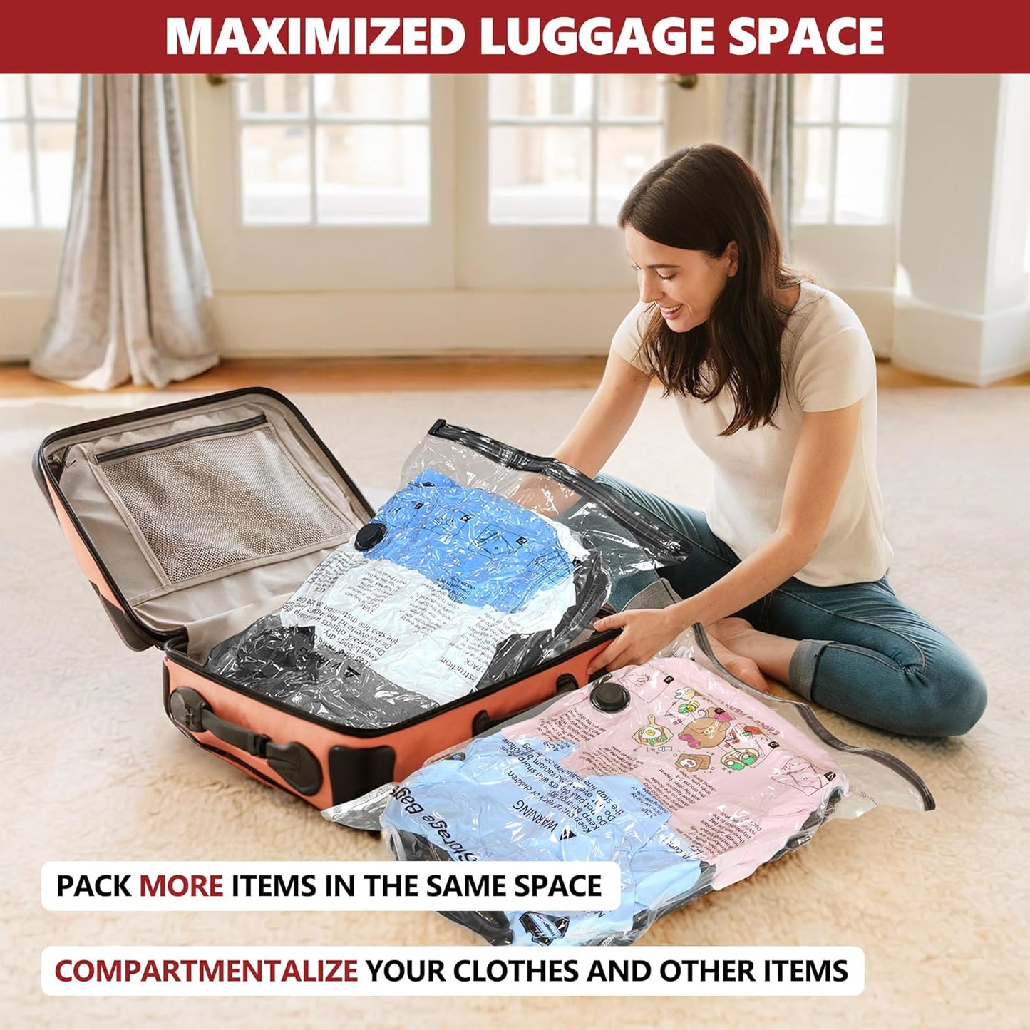 Travel Vacuum Bags with Electric Pump – Space Saver Compression Bags for Clothes & Luggage
