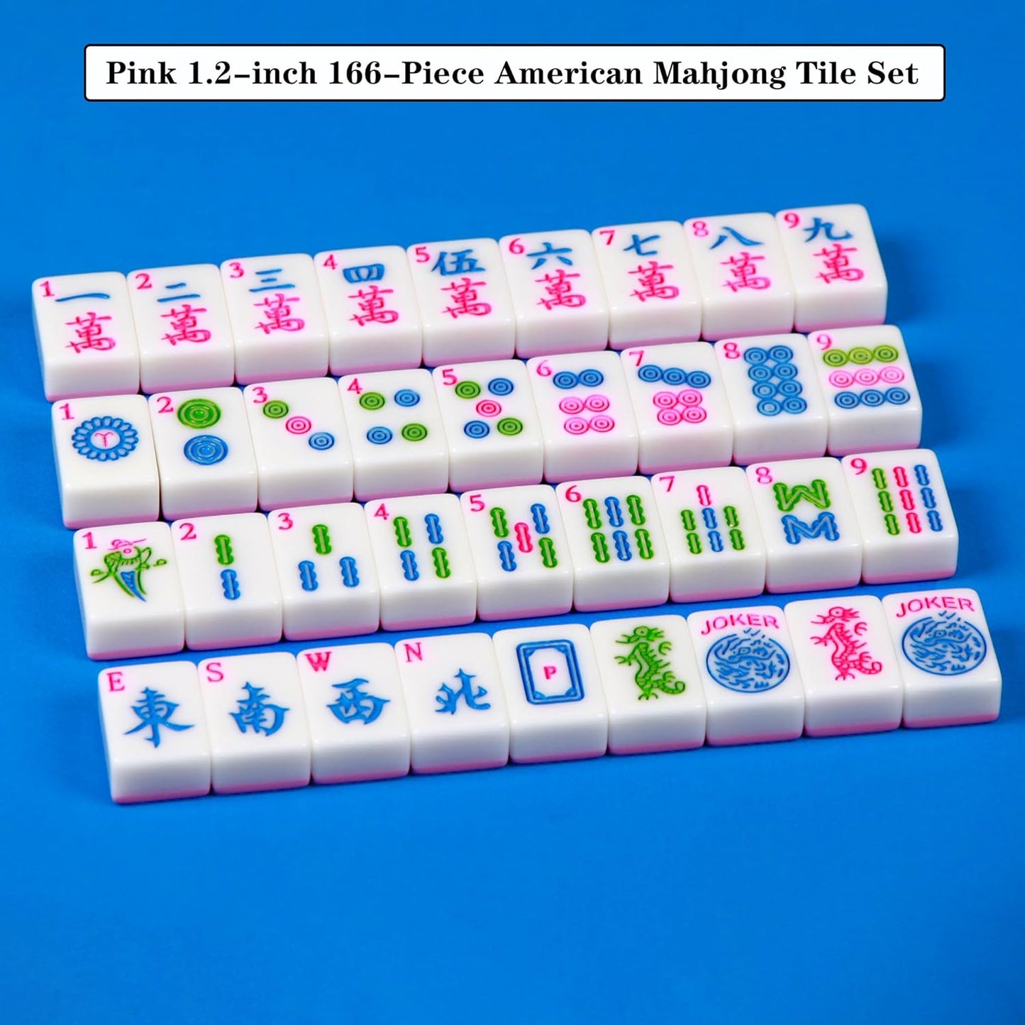 Pink American Mahjong Set – 166 Premium Tiles, 1.2-Inch Food-Grade Melamine Material