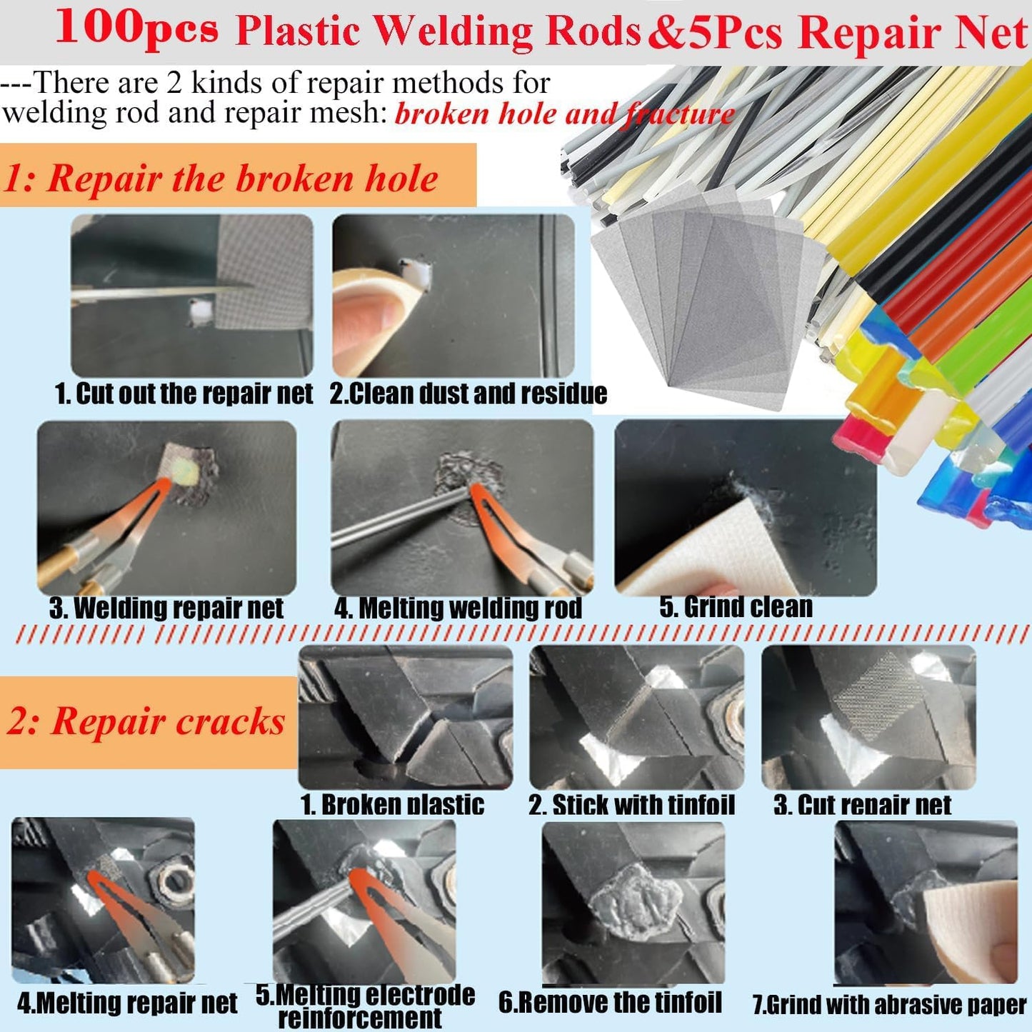 220W Plastic Welder Kit – 2-in-1 Plastic Welding & Repair Tool with 1000PCS Staples + 100PCS Welding Rods