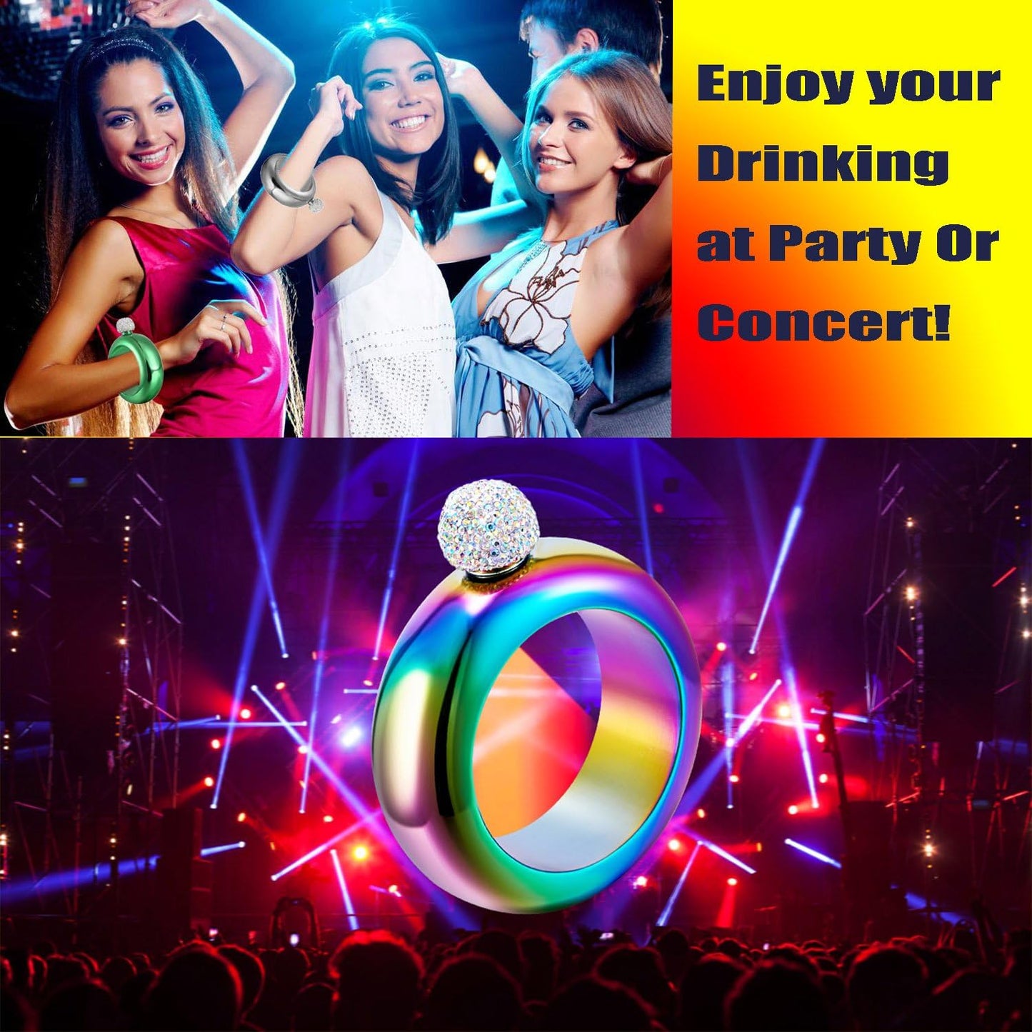 Bracelet Flask – Creative 304 Stainless Steel Hidden Alcohol Bottle with Crystal Cap, 3.5 oz