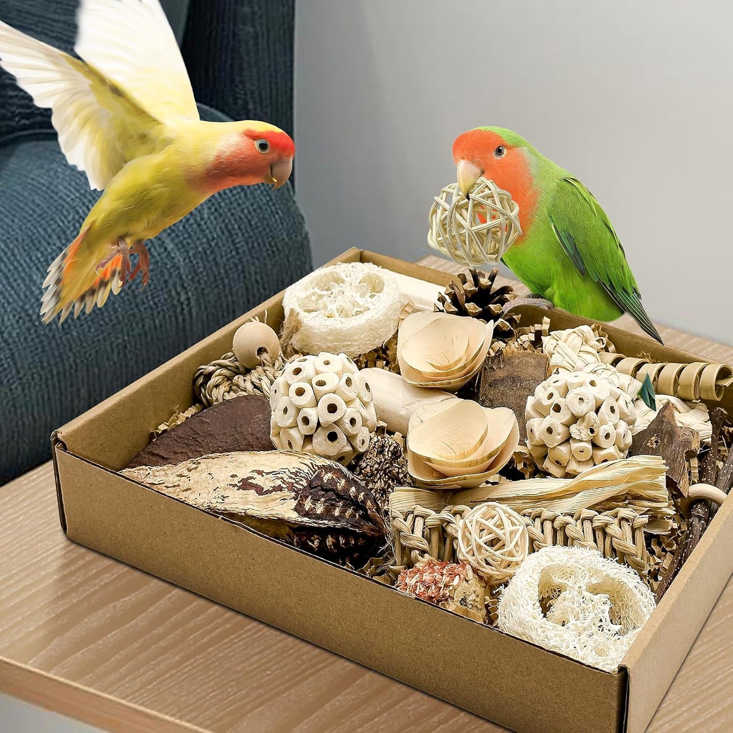 Natural Bird Toy Foraging Parrot Shredding Toys Box – Safe, Fun, and Engaging for Small-Medium Birds