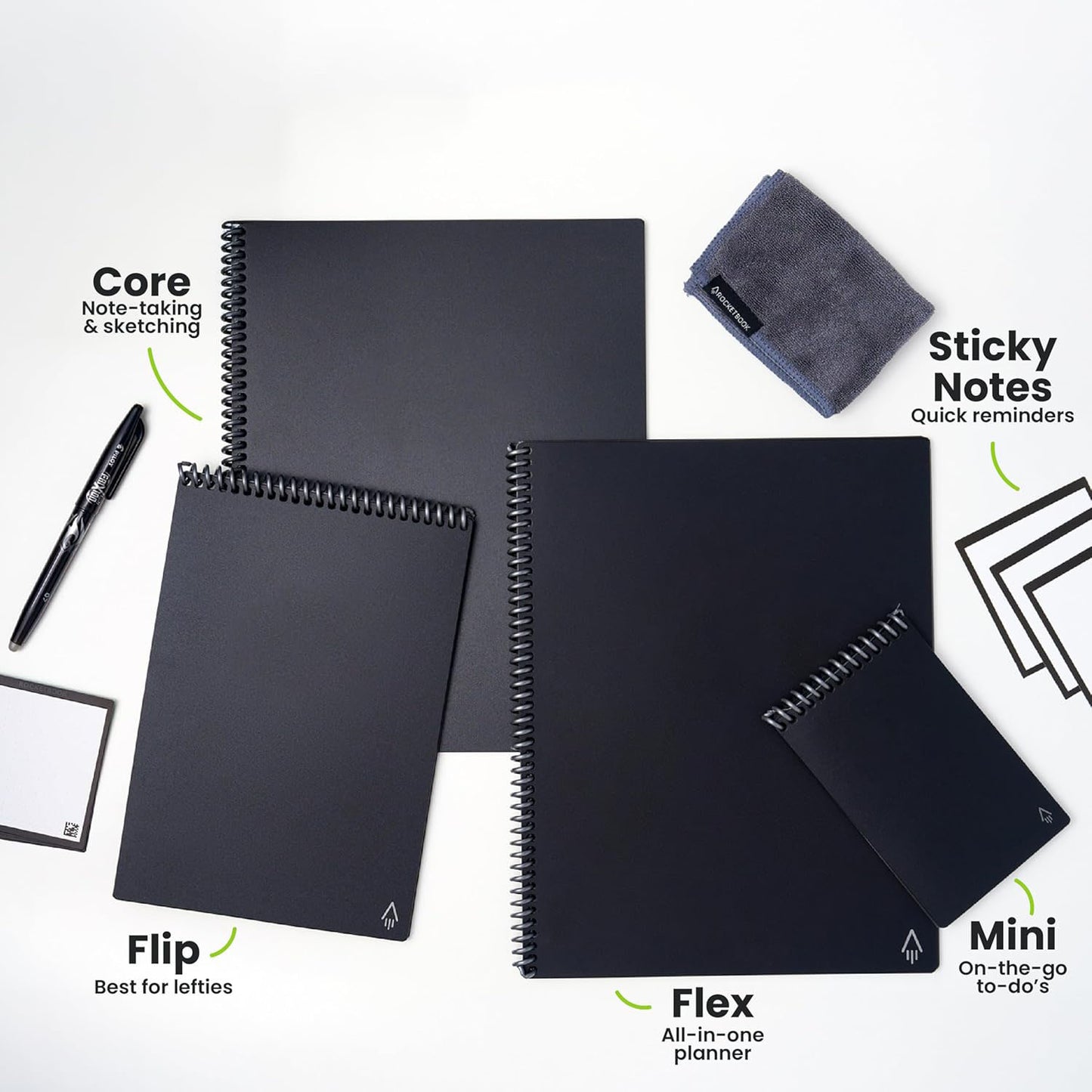 Reusable Spiral Notebook – Letter Size 8.5x11 | Black | Lined Pages | App-Connected & Erasable Design