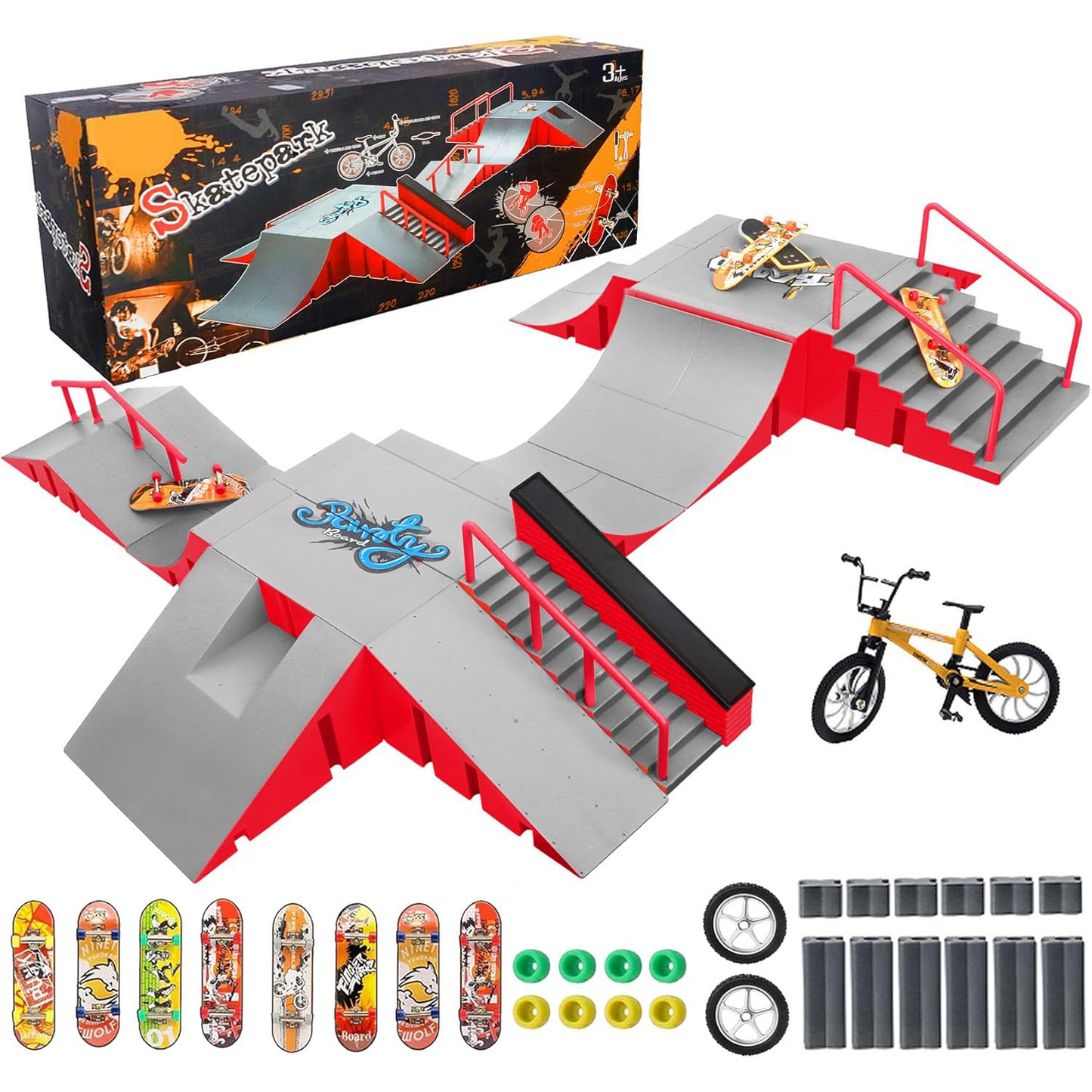 6-in-1 Finger Skateboard Ramp Set – Large Skatepark Kit for Fingerboard Training