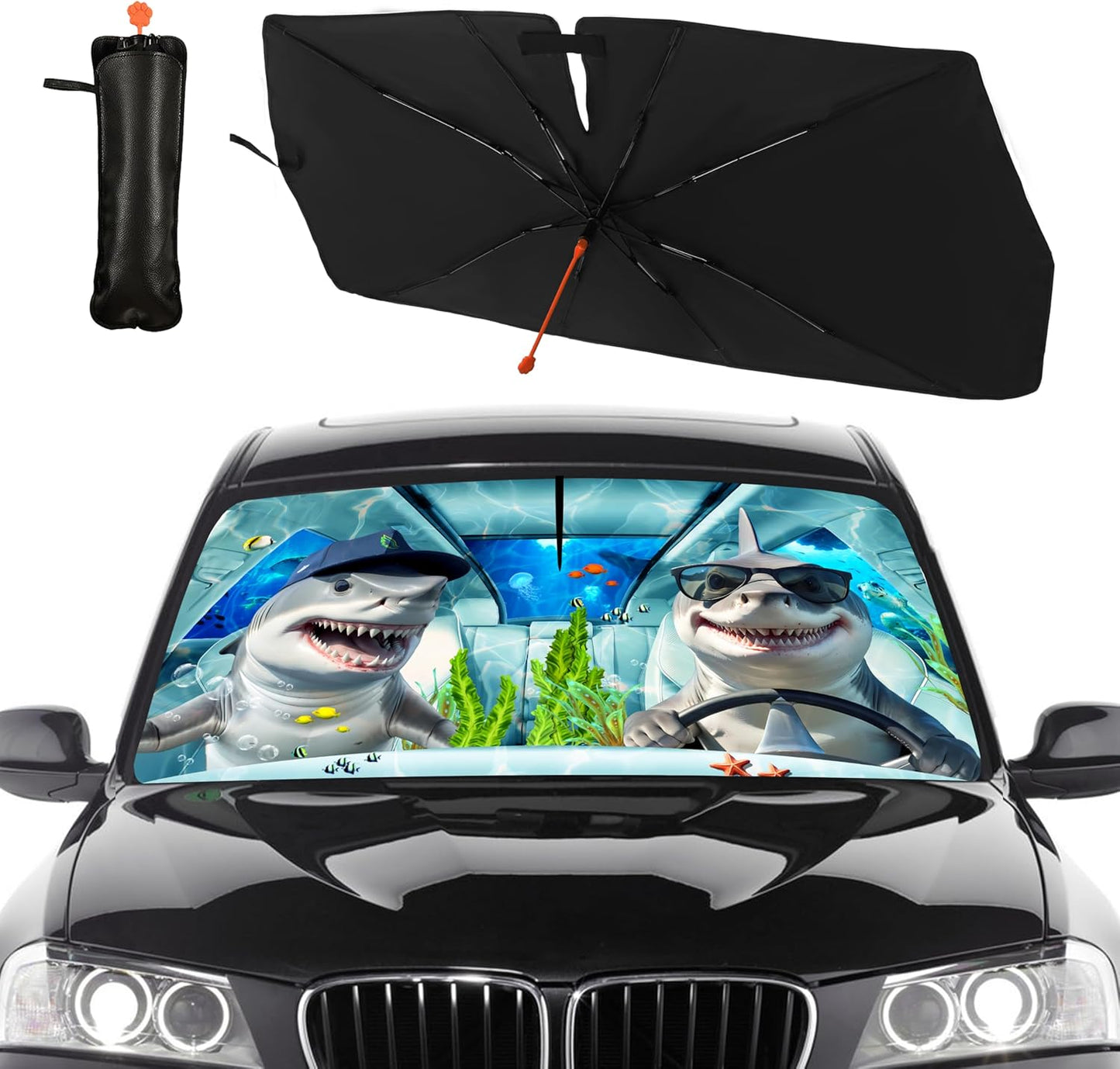 Funny Rooster Car Windshield Umbrella – UV Protection Sunshade for Front Window, Foldable Sun Visor Protector