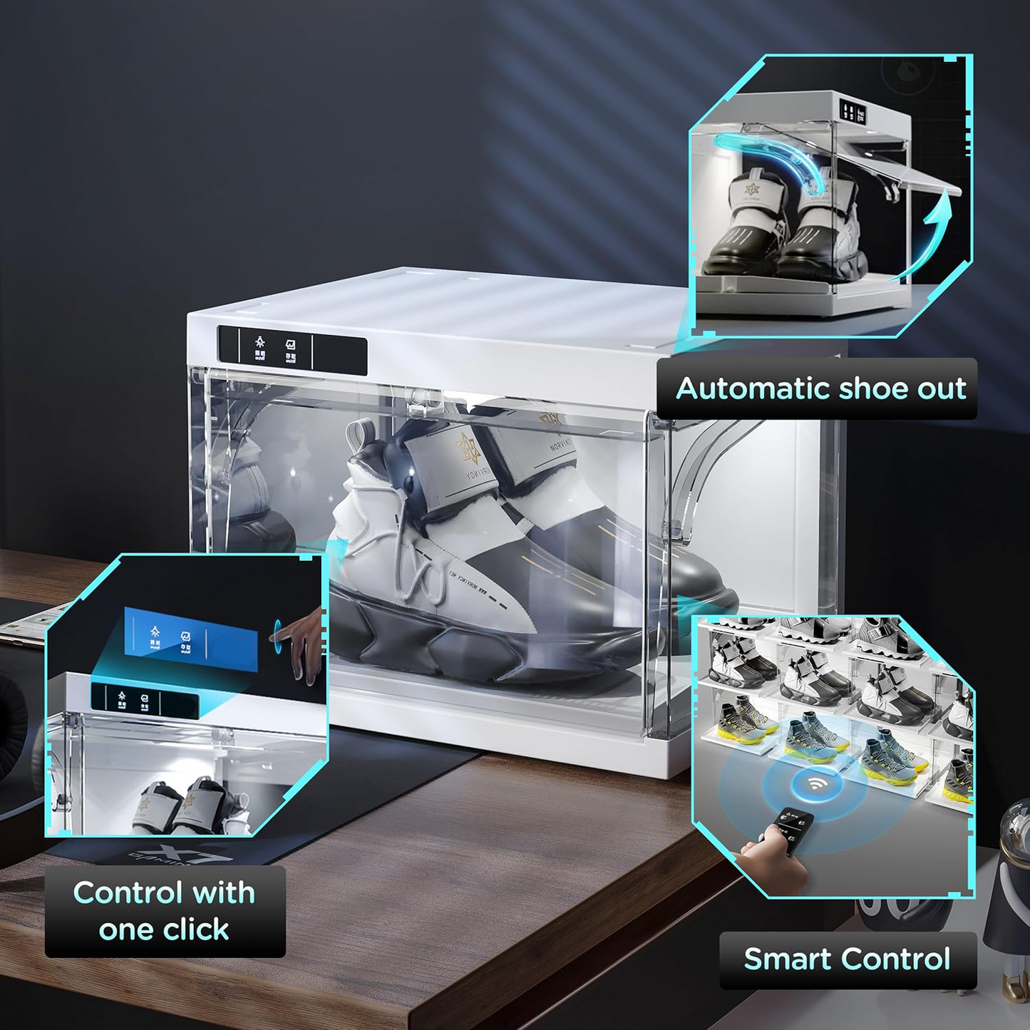 Smart LED Shoe Display Box – Stackable, Automatic & Stylish Storage Solution