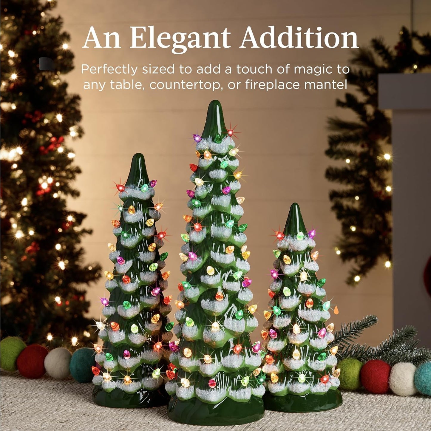 3-Piece Ceramic Christmas Tree Set – Pre-Lit Hand-Painted LED Desktop Decor