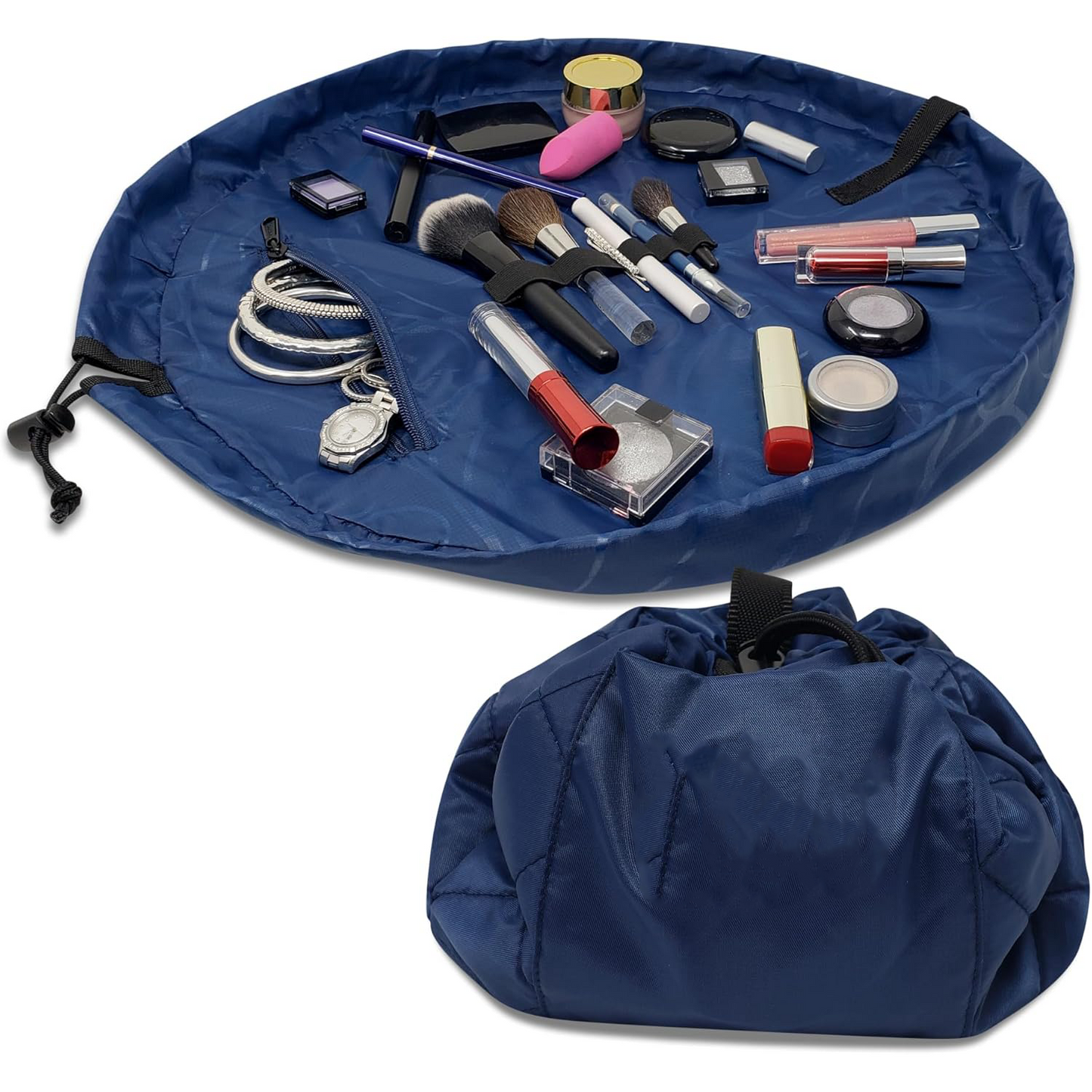 Drawstring Makeup Bag – Portable Travel Organizer with Pockets and Handles