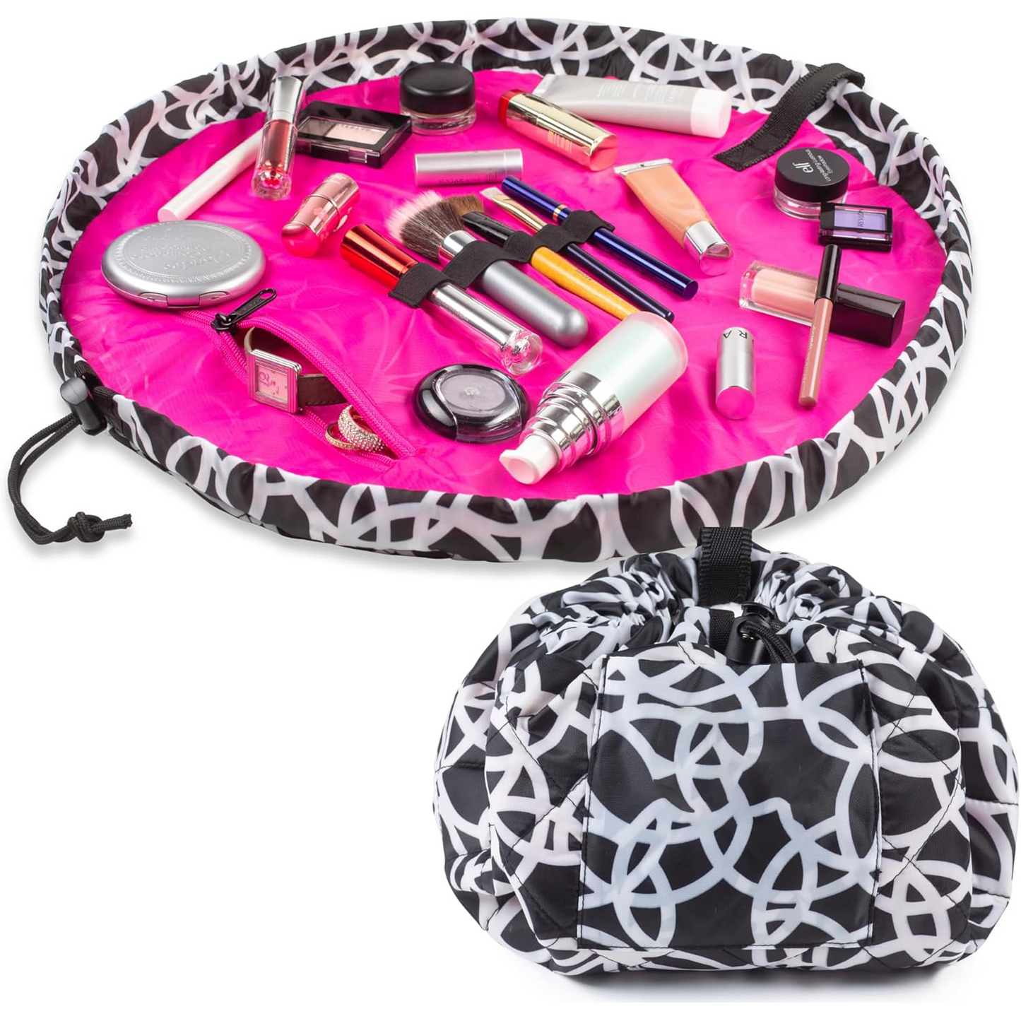 Drawstring Makeup Bag – Portable Travel Organizer with Pockets and Handles