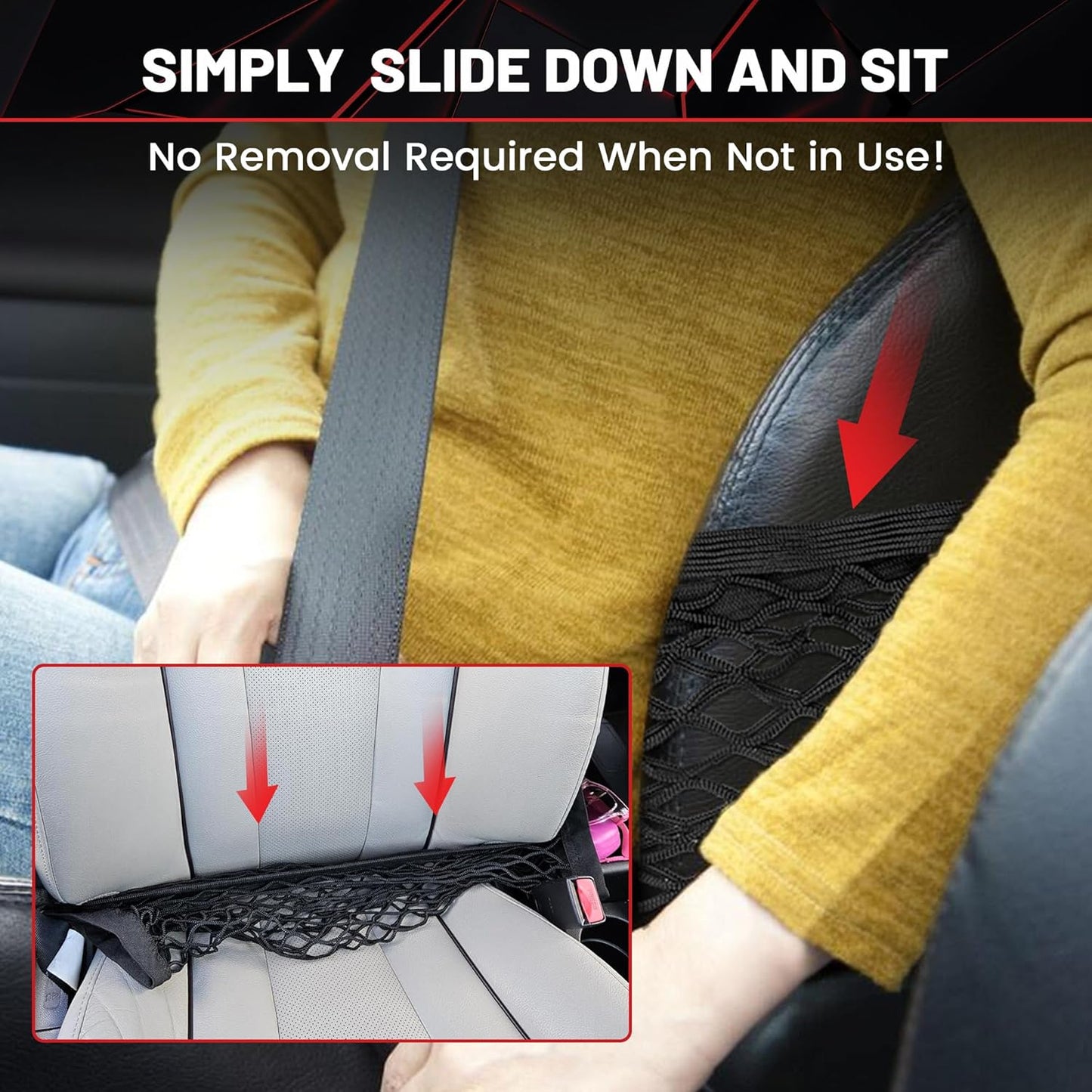 Car Seat Net Organizer – 2-Layer Front Seat Storage Bag