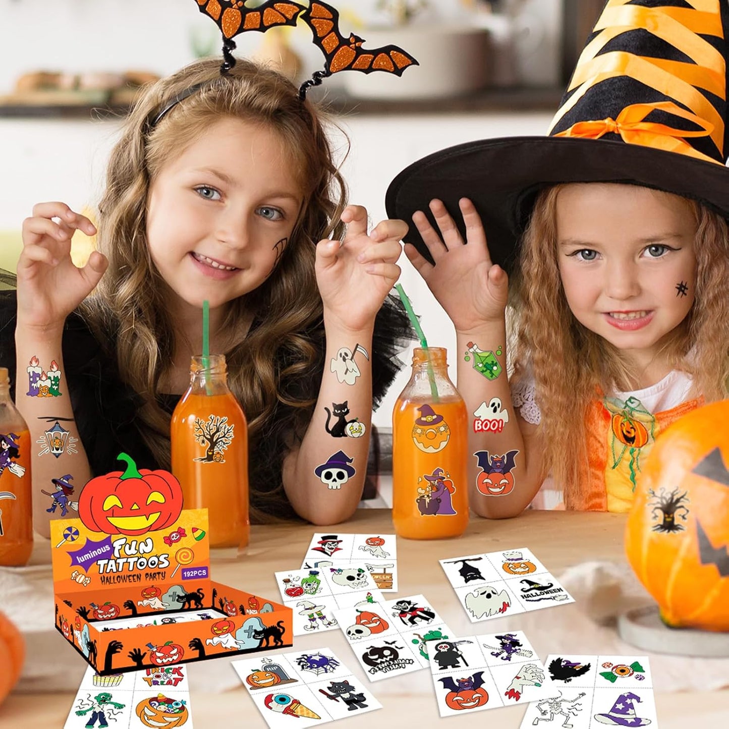 192 PCS Halloween Glow-in-the-Dark Temporary Tattoos for Kids – Party Decorations