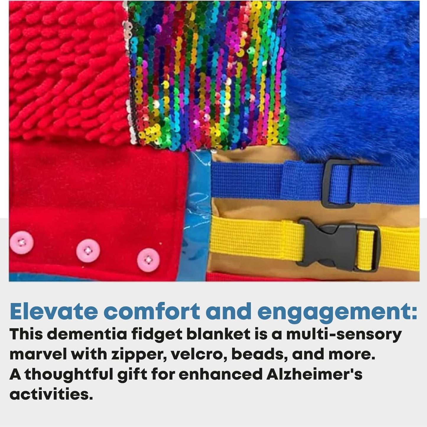 Fidget Blanket for Elderly – Dementia, Alzheimer's, and Autism Sensory Blanket for Anxiety Relief