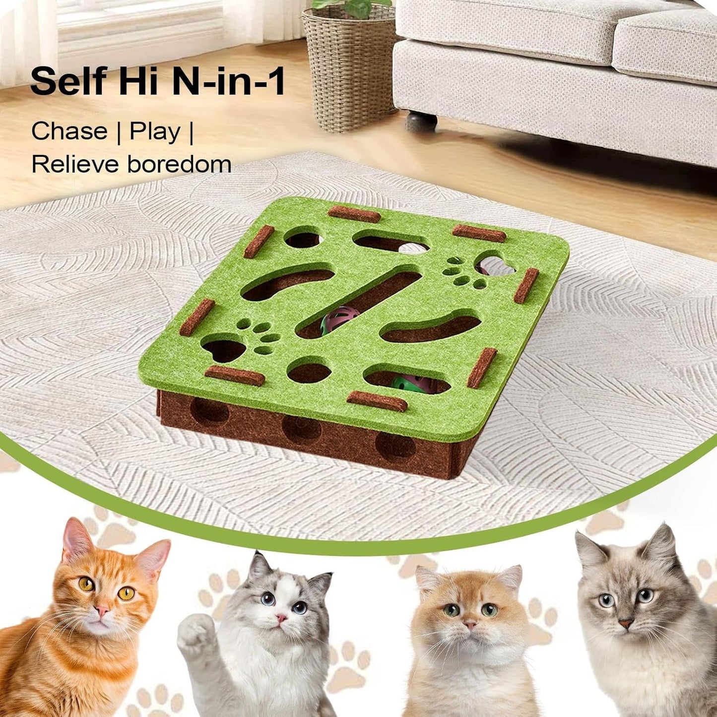 Cat Puzzle Toy – Interactive Scratching & Bell Maze Game