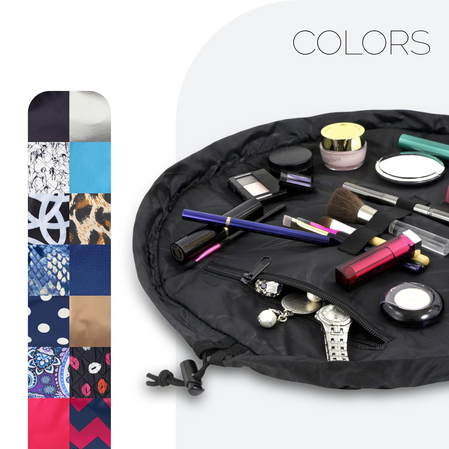 Drawstring Makeup Bag – Portable Travel Organizer with Pockets and Handles