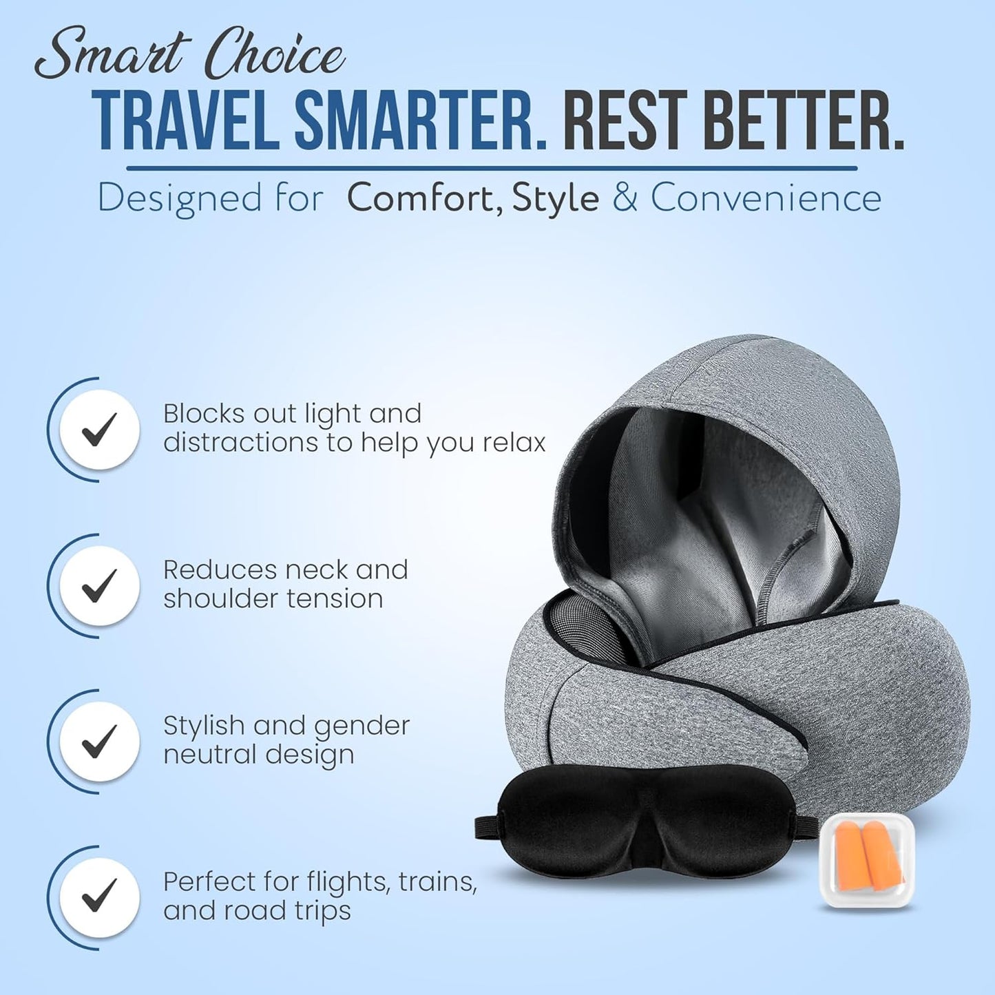Travel Pillow for Long Flights – Memory Foam Neck Pillow
