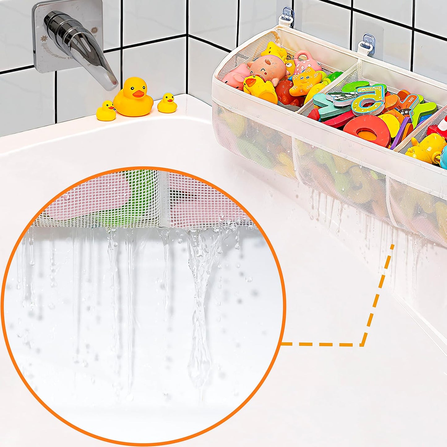 3-Compartment Horizontal Bathtub Toy Organizer Quick-Dry Mesh